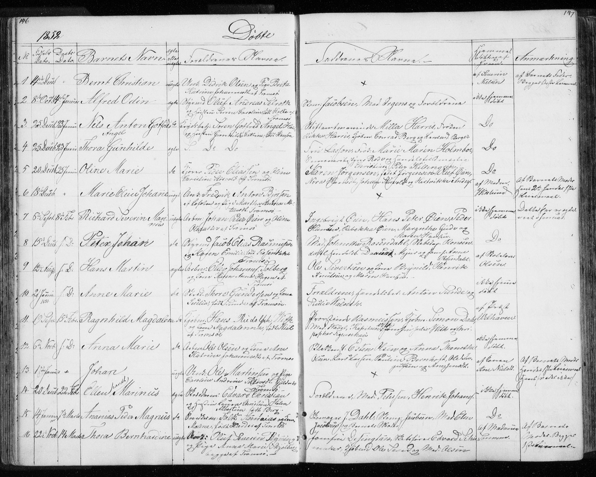 Tromsø sokneprestkontor/stiftsprosti/domprosti, SATØ/S-1343/G/Gb/L0005klokker: Parish register (copy) no. 5, 1846-1857, p. 146-147