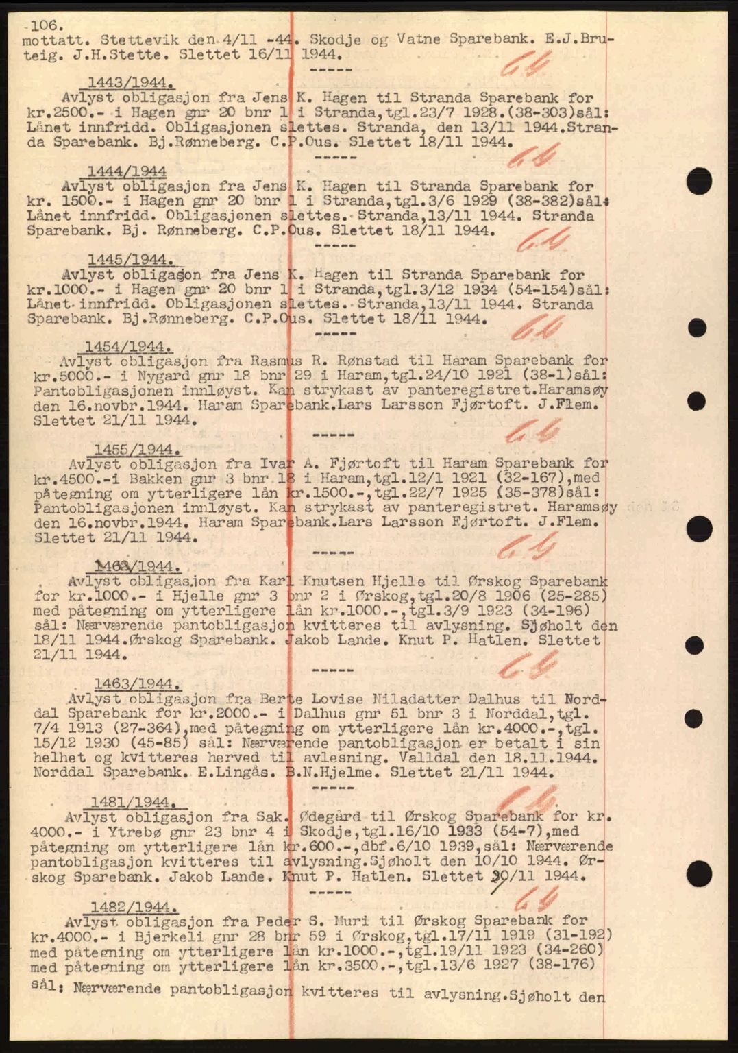 Nordre Sunnmøre sorenskriveri, SAT/A-0006/1/2/2C/2Ca: Mortgage book no. B1-6, 1938-1942, Diary no: : 1443/1944