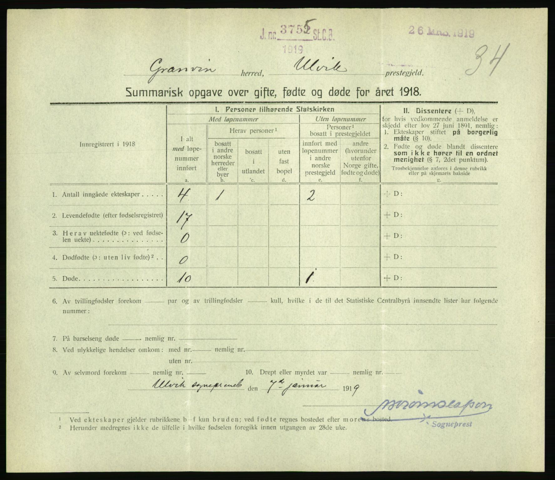 Statistisk sentralbyrå, Sosiodemografiske emner, Befolkning, RA/S-2228/D/Df/Dfb/Dfbh/L0059: Summariske oppgaver over gifte, fødte og døde for hele landet., 1918, p. 987