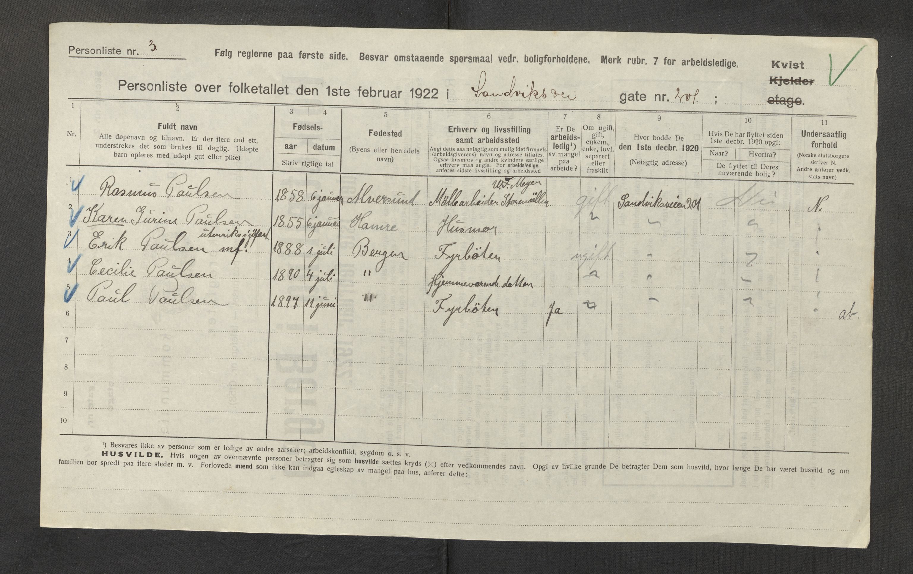 SAB, Municipal Census 1922 for Bergen, 1922, p. 34552