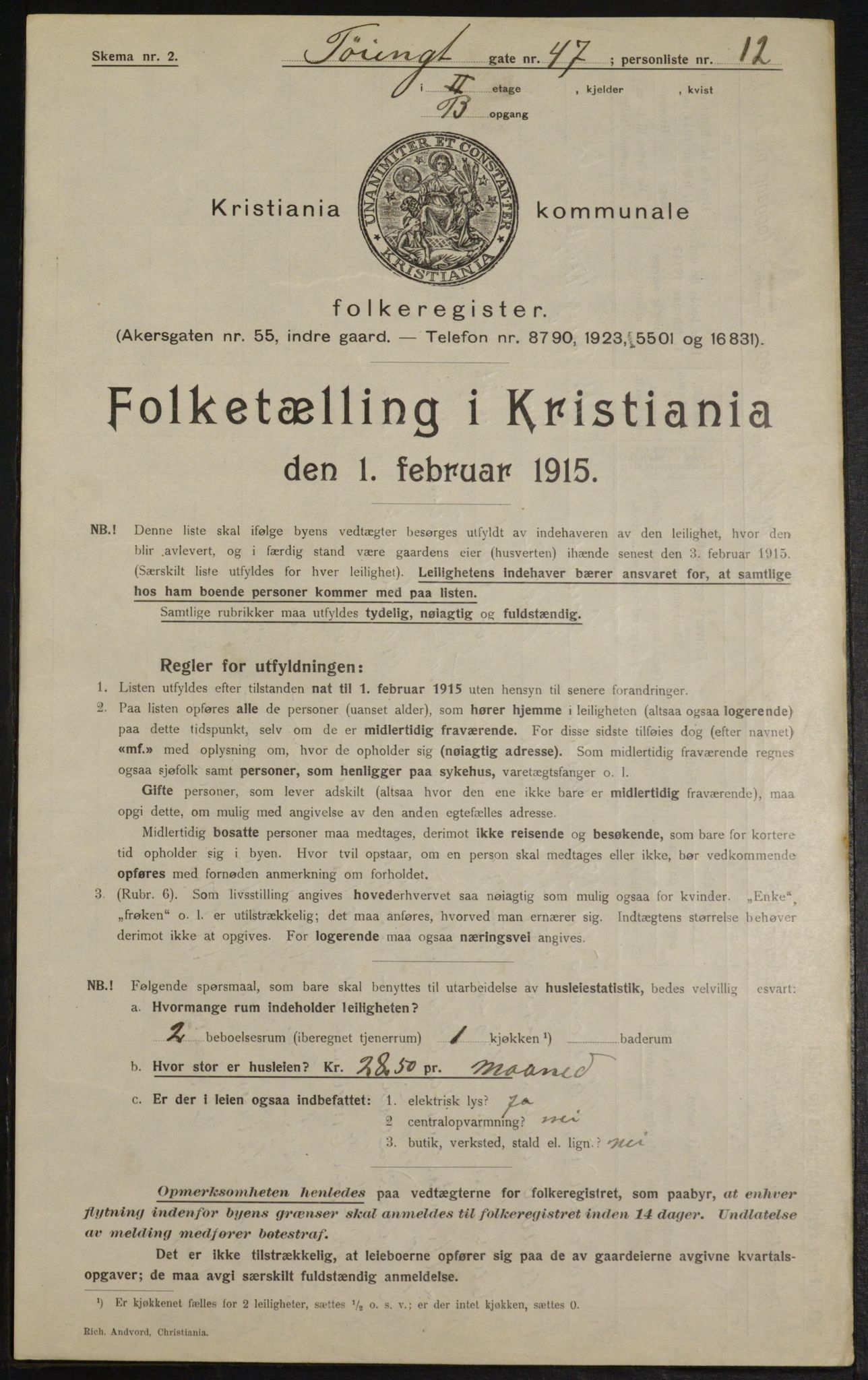 OBA, Municipal Census 1915 for Kristiania, 1915, p. 119121