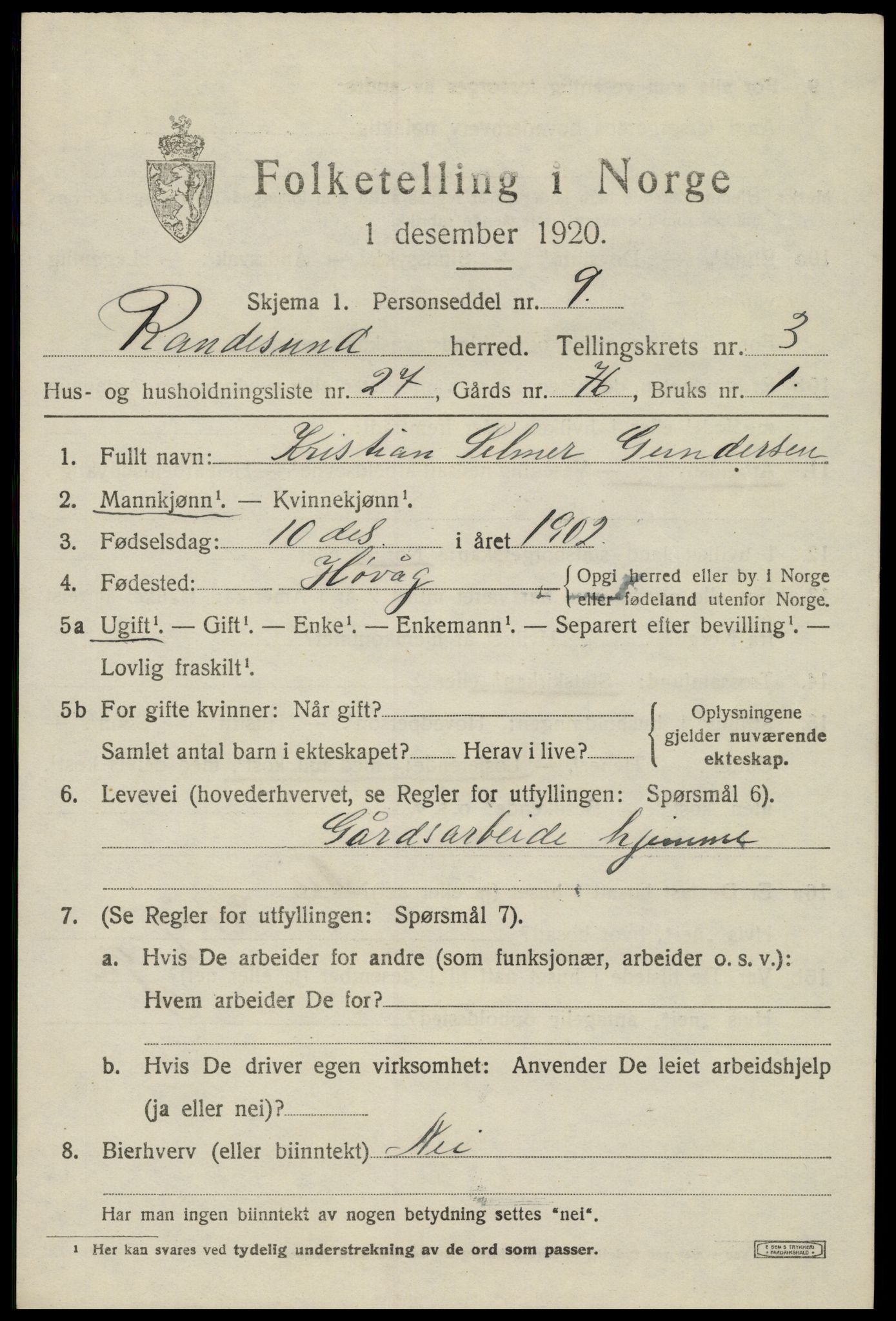 SAK, 1920 census for Randesund, 1920, p. 1774