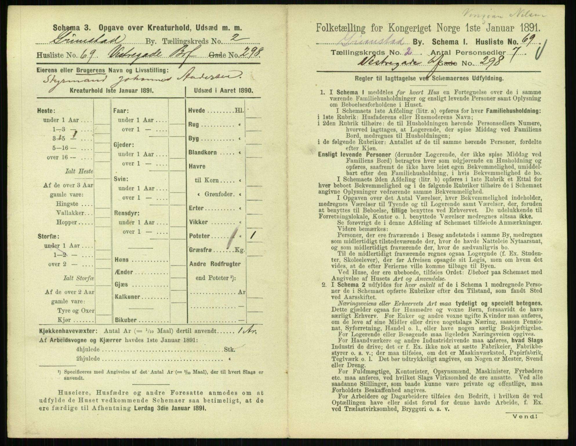 RA, 1891 census for 0904 Grimstad, 1891, p. 292