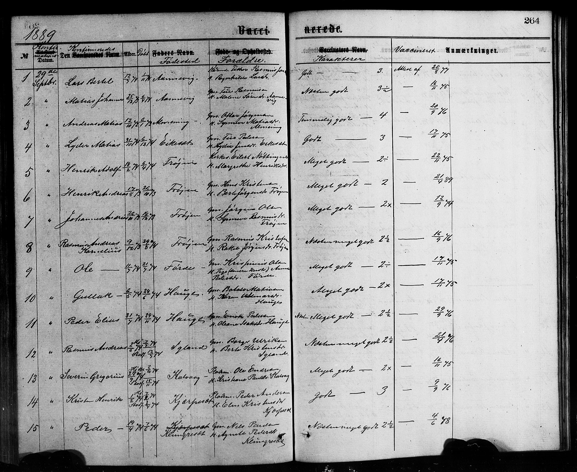 Bremanger sokneprestembete, AV/SAB-A-82201/H/Hab/Haba/L0002: Parish register (copy) no. A 2, 1866-1889, p. 264