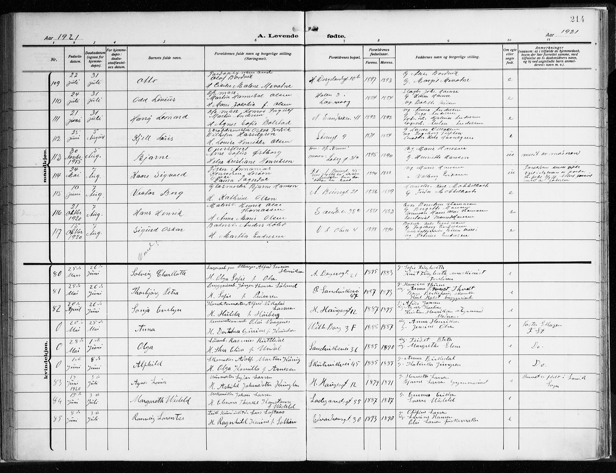 Sandviken Sokneprestembete, AV/SAB-A-77601/H/Ha/L0007: Parish register (official) no. B 4, 1912-1924, p. 214