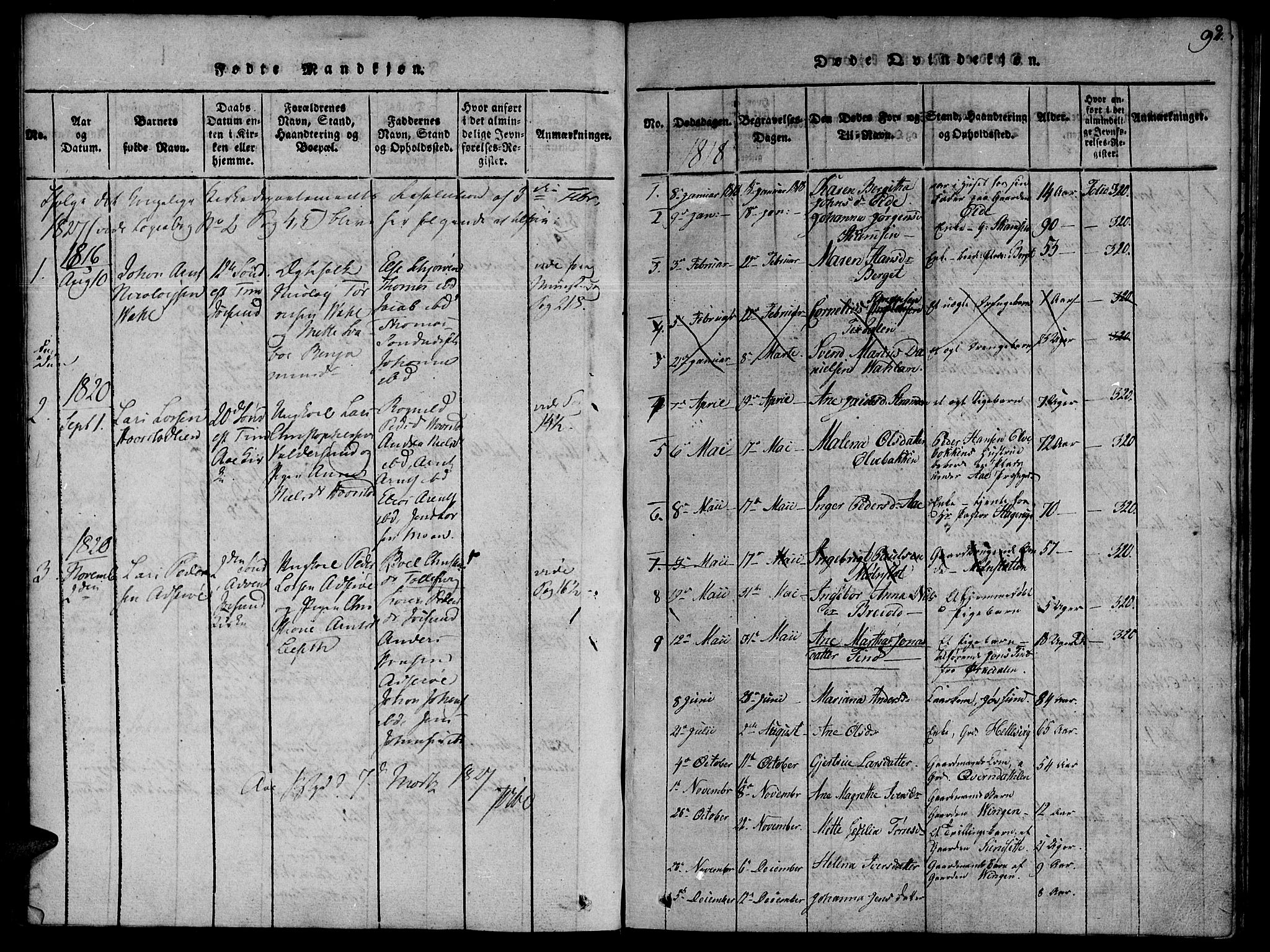 Ministerialprotokoller, klokkerbøker og fødselsregistre - Sør-Trøndelag, SAT/A-1456/655/L0675: Parish register (official) no. 655A04, 1818-1830, p. 92