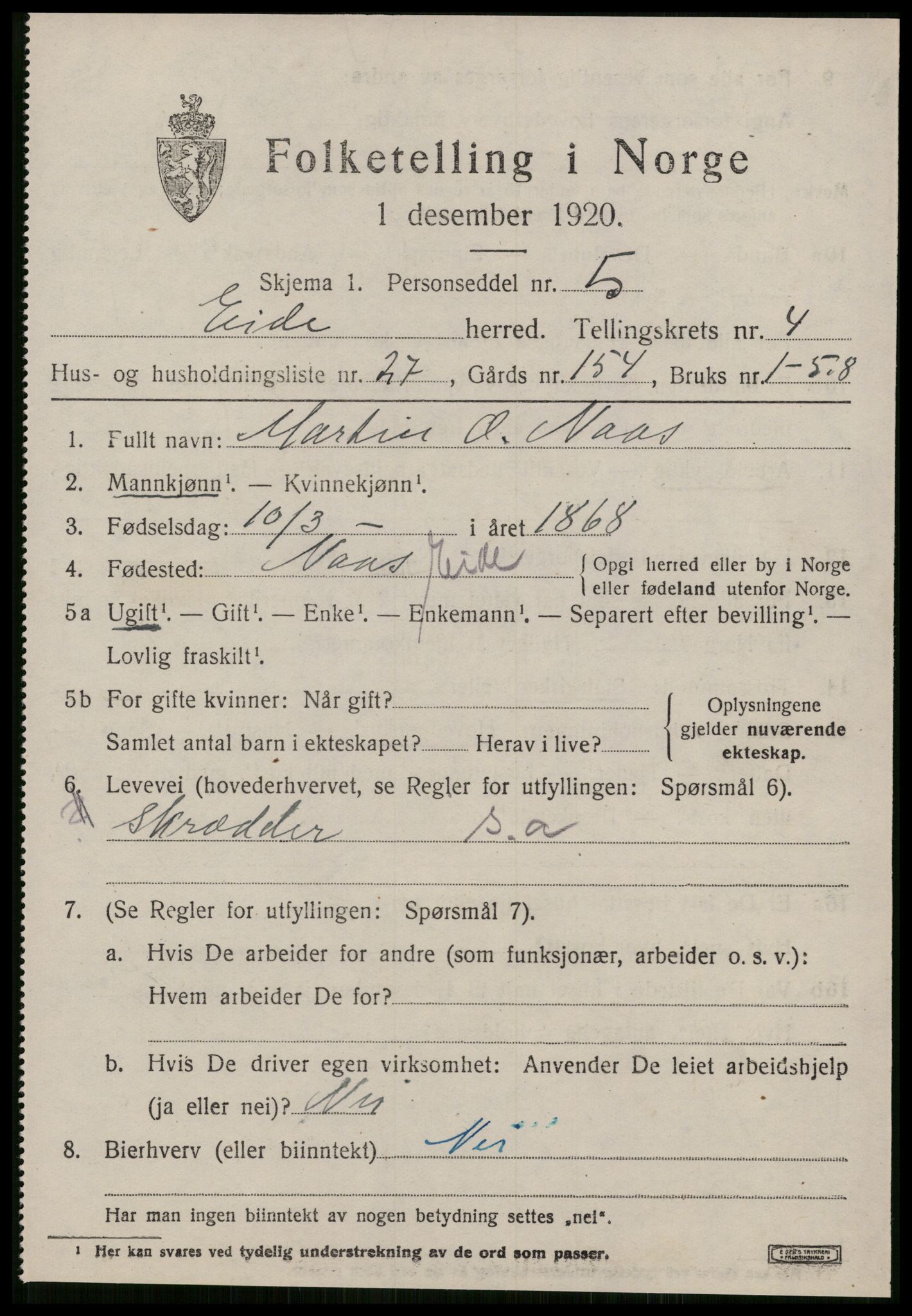 SAT, 1920 census for Eid (MR), 1920, p. 2224