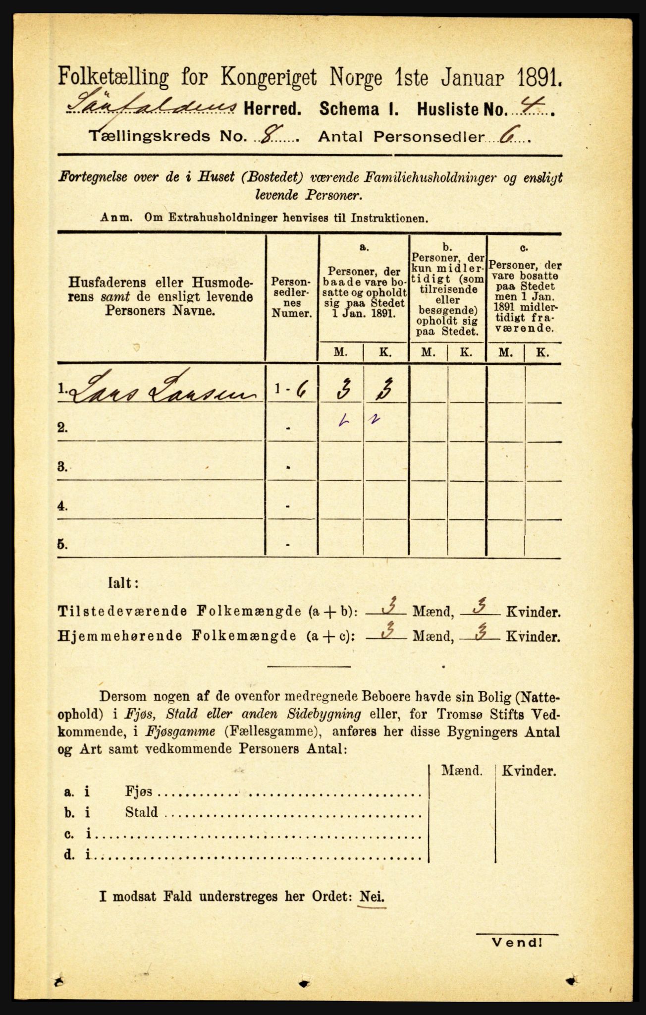 RA, 1891 census for 1845 Sørfold, 1891, p. 2526