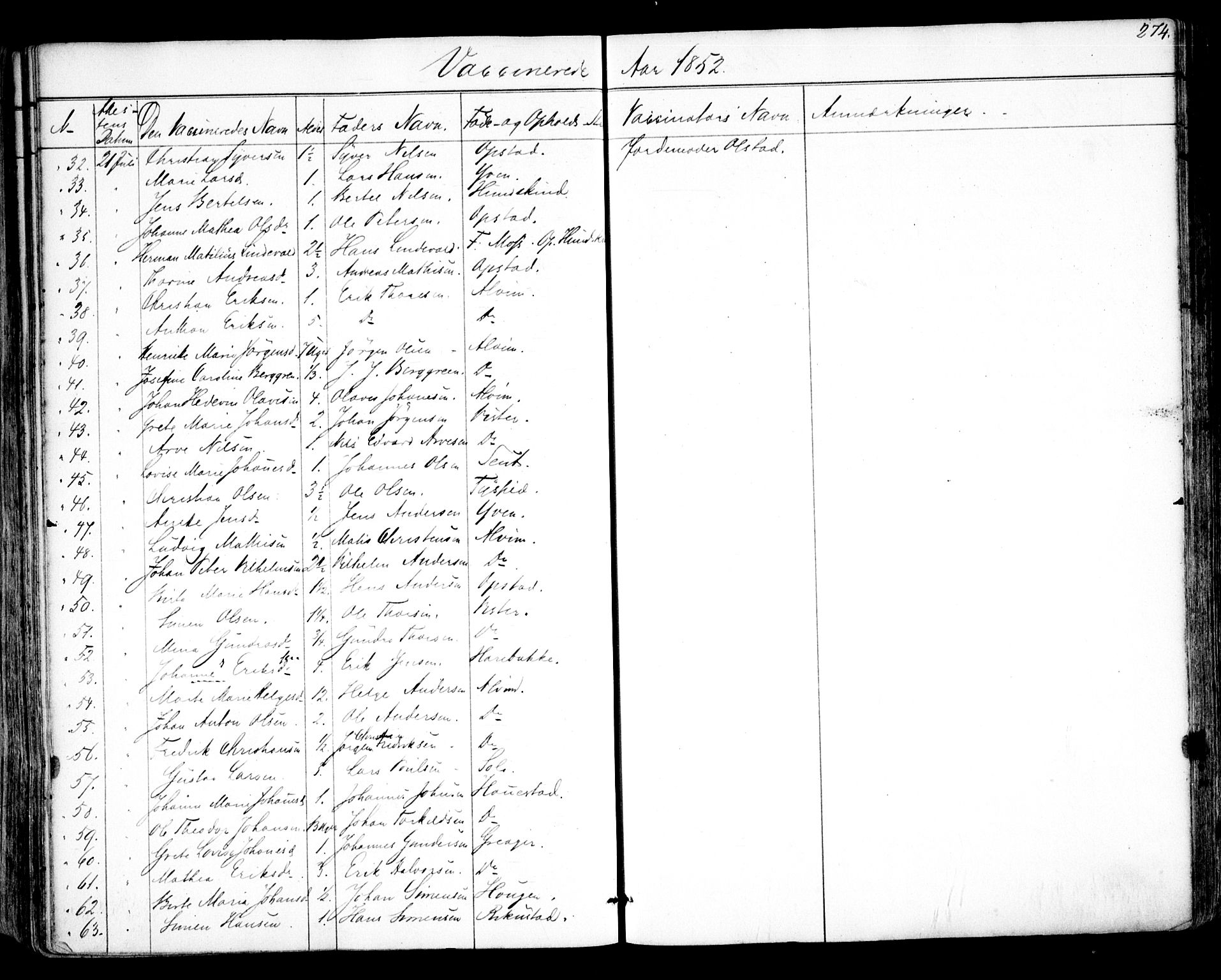 Tune prestekontor Kirkebøker, AV/SAO-A-2007/F/Fa/L0011: Parish register (official) no. 11, 1852-1856, p. 274