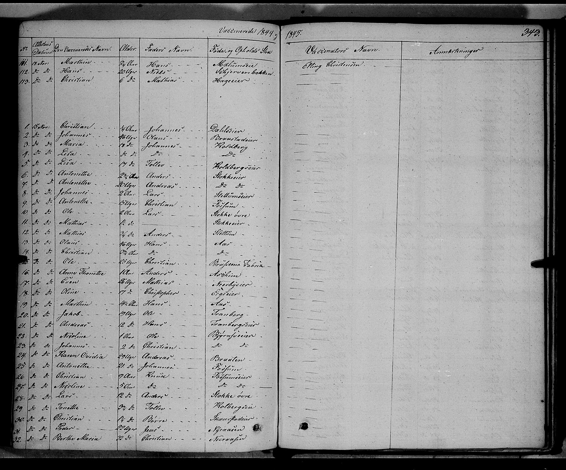 Vardal prestekontor, SAH/PREST-100/H/Ha/Haa/L0005: Parish register (official) no. 5, 1831-1853, p. 343