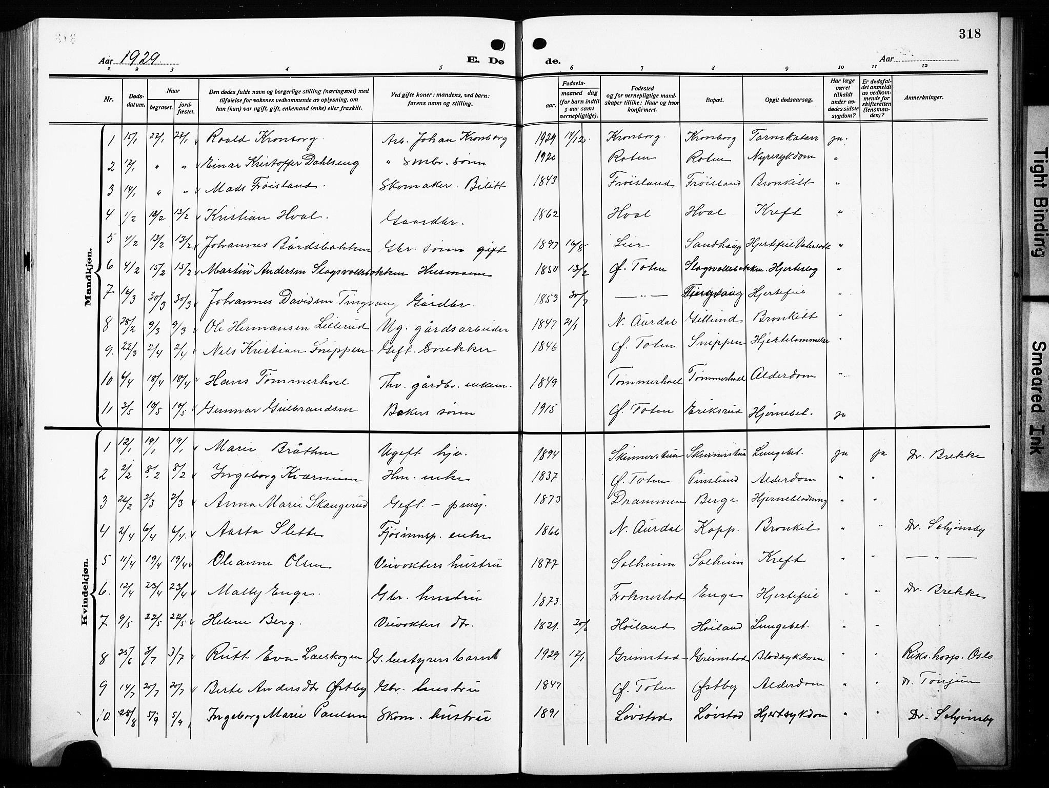 Østre Toten prestekontor, AV/SAH-PREST-104/H/Ha/Hab/L0010: Parish register (copy) no. 10, 1912-1933, p. 318