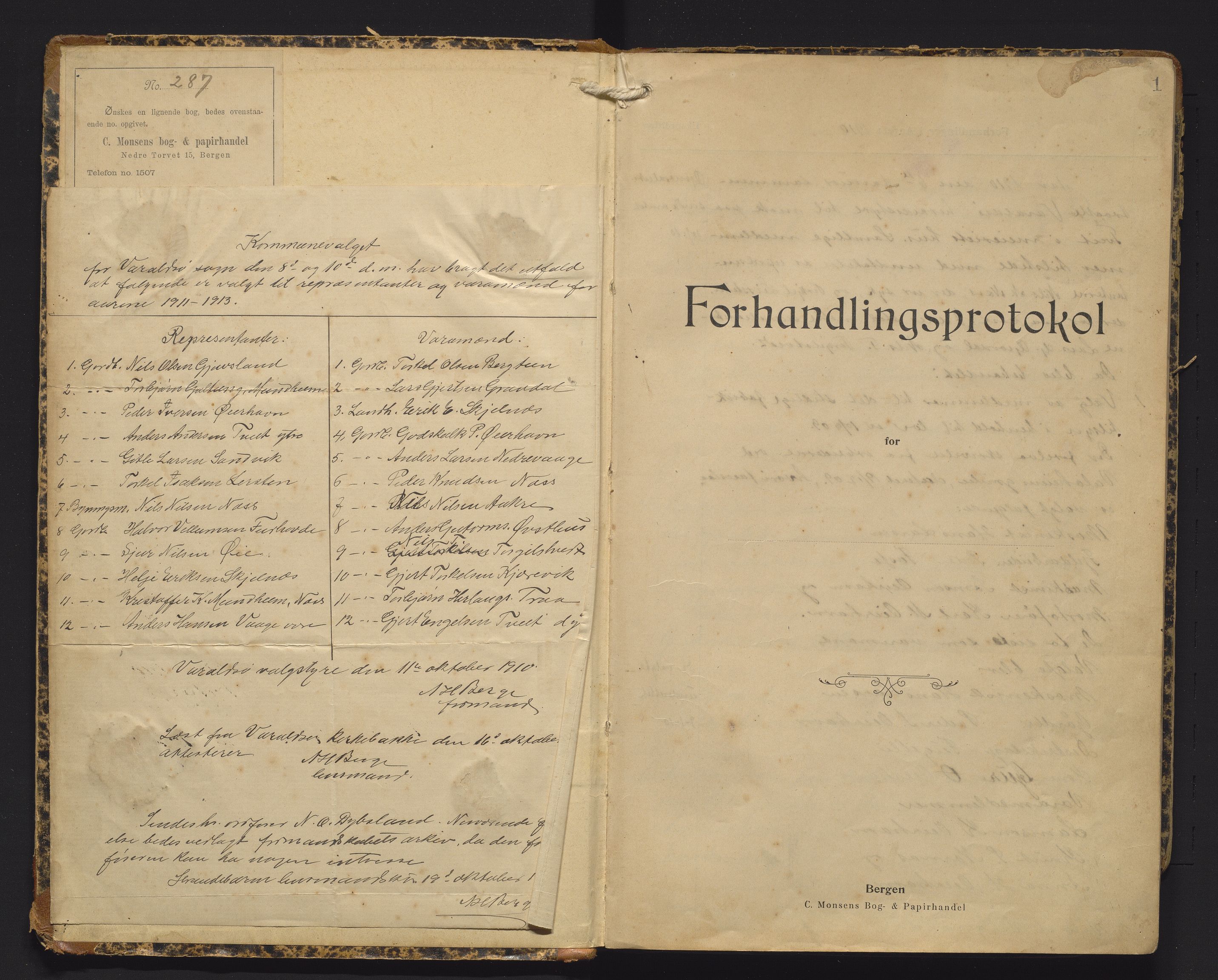 IKAH, Varaldsøy kommune. Formannskapet, A/Aa/L0002: Møtebok for formannskap og heradstyre, 1910-1916, p. 1