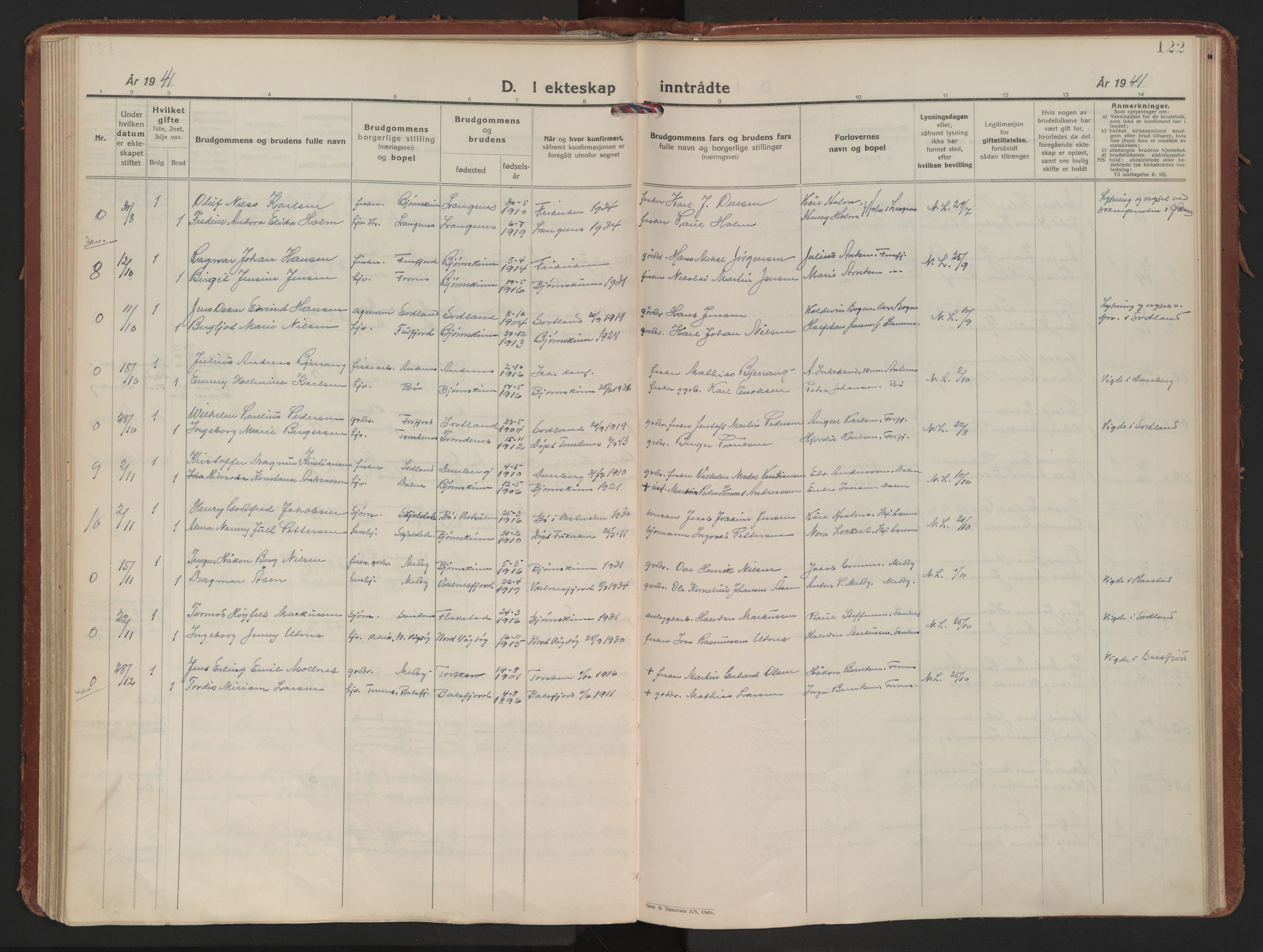 Ministerialprotokoller, klokkerbøker og fødselsregistre - Nordland, AV/SAT-A-1459/898/L1424: Parish register (official) no. 898A04, 1928-1946, p. 122