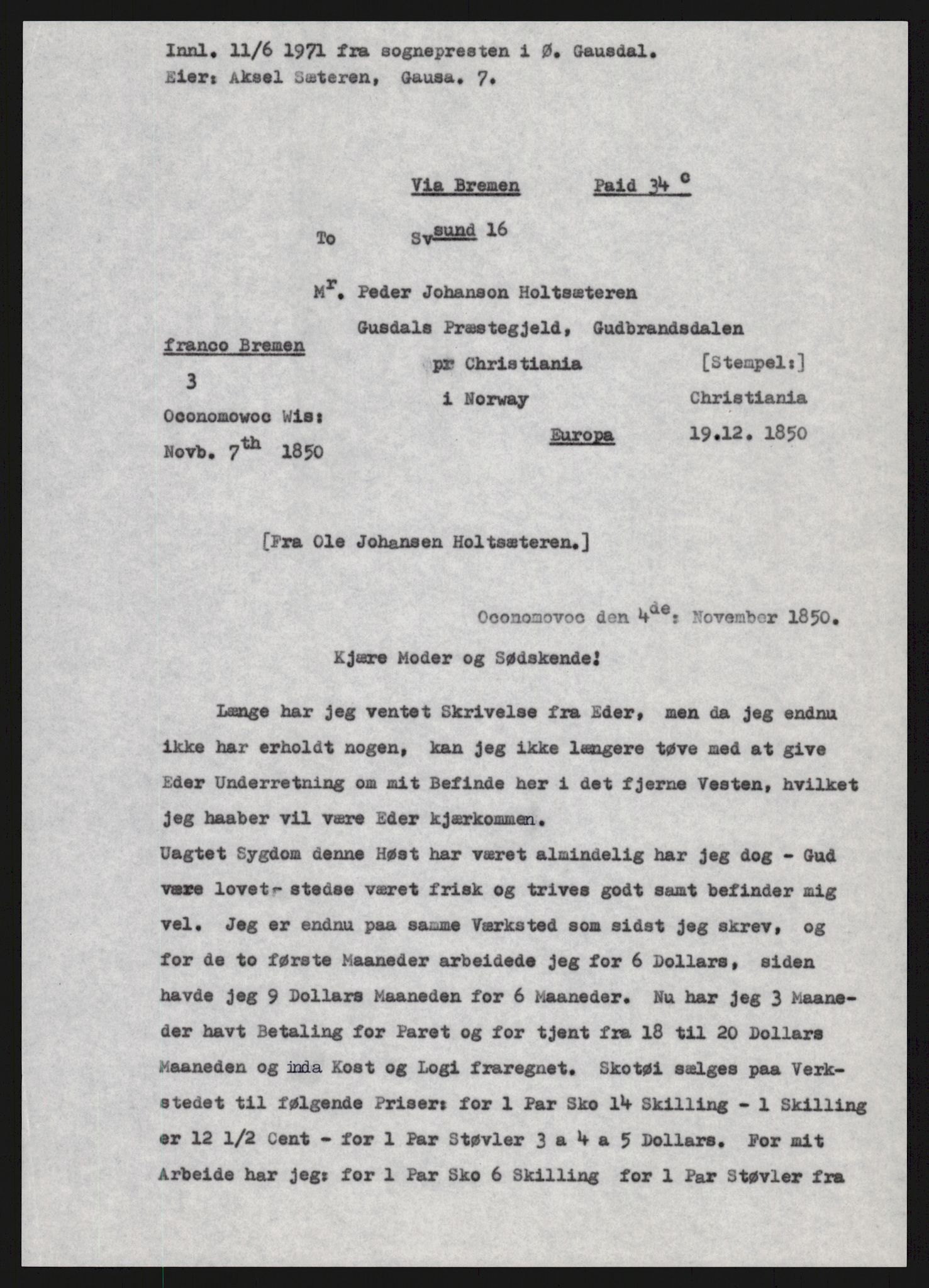 Samlinger til kildeutgivelse, Amerikabrevene, AV/RA-EA-4057/F/L0015: Innlån fra Oppland: Sæteren - Vigerust, 1838-1914, p. 61