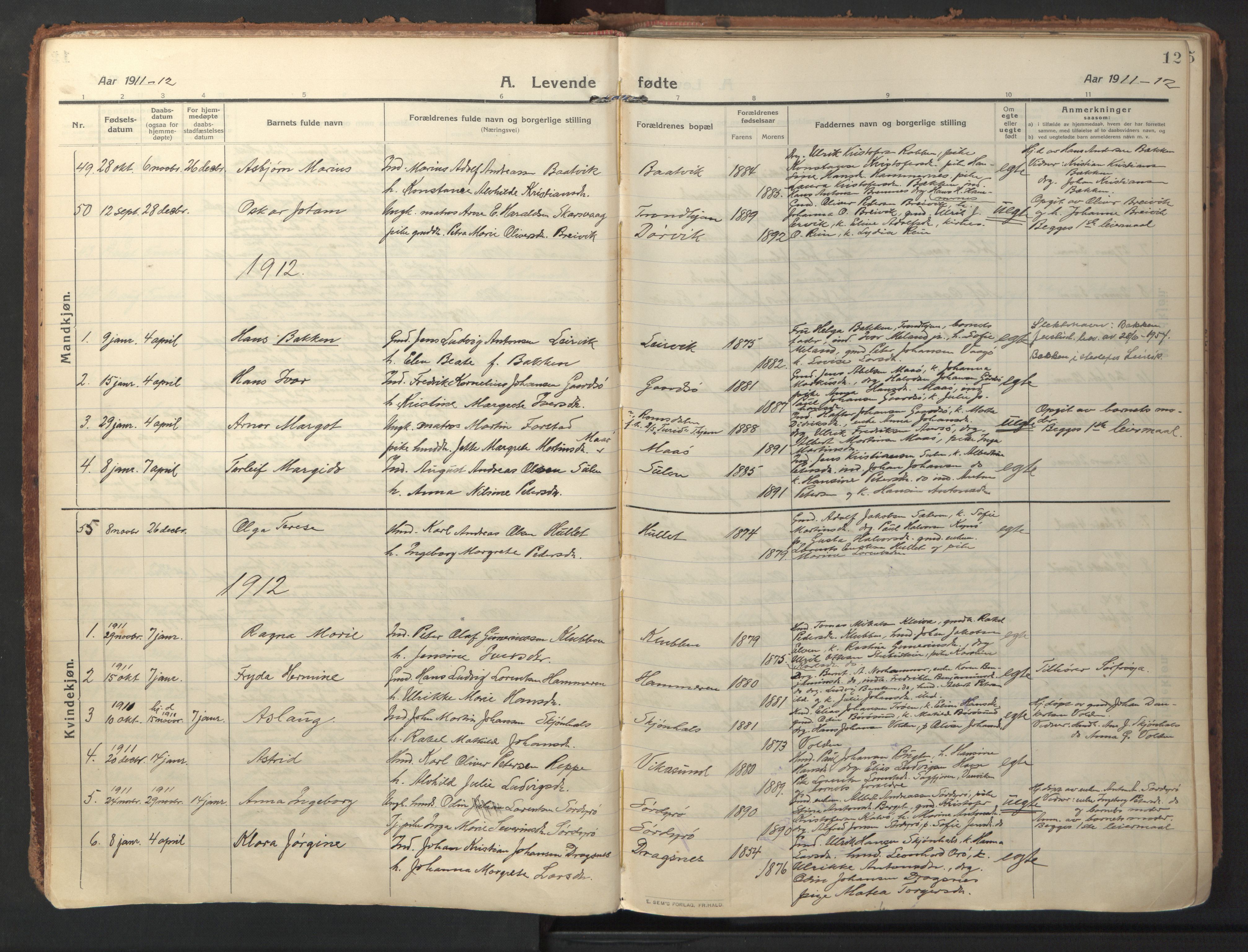 Ministerialprotokoller, klokkerbøker og fødselsregistre - Sør-Trøndelag, SAT/A-1456/640/L0581: Parish register (official) no. 640A06, 1910-1924, p. 12