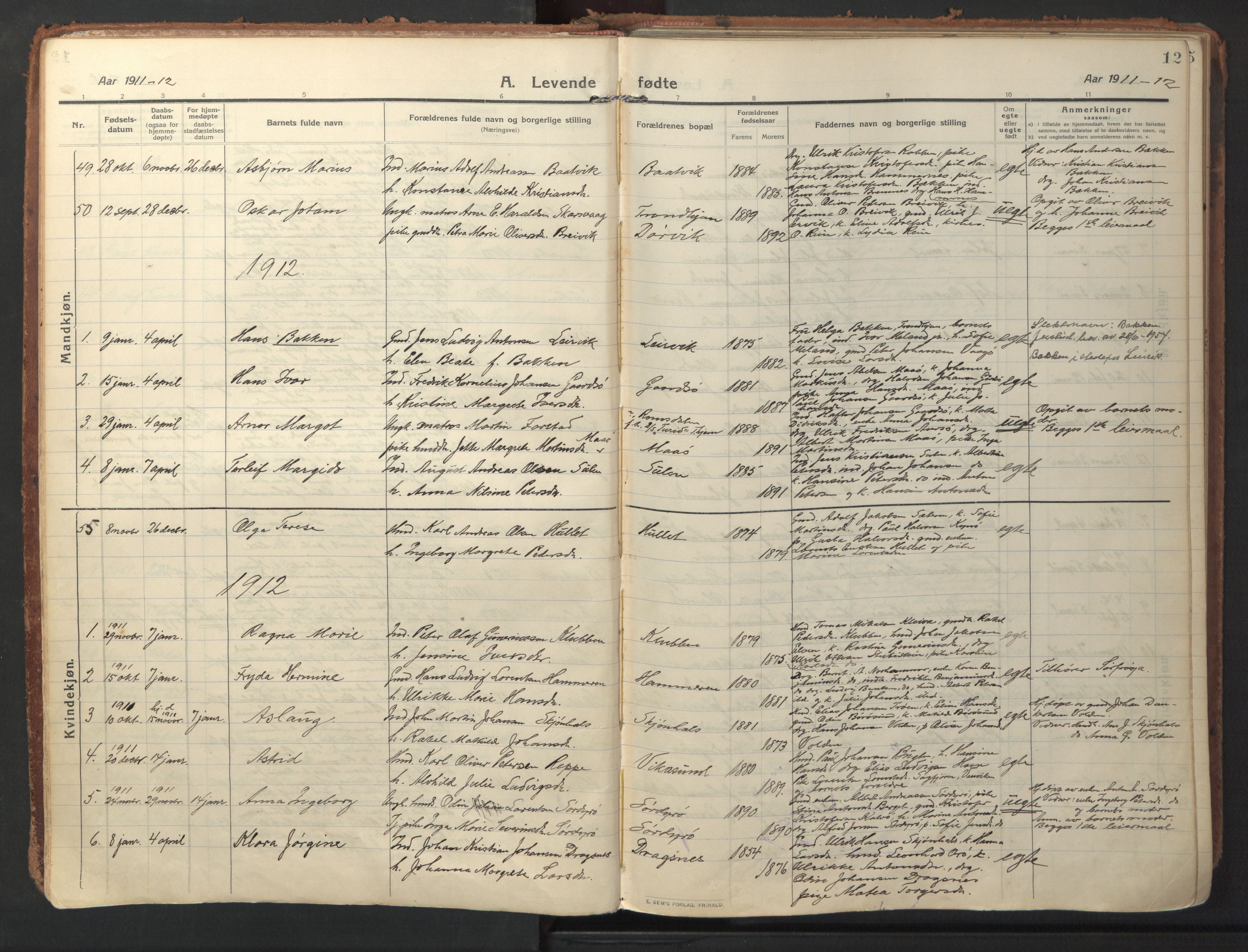 Ministerialprotokoller, klokkerbøker og fødselsregistre - Sør-Trøndelag, AV/SAT-A-1456/640/L0581: Parish register (official) no. 640A06, 1910-1924, p. 12
