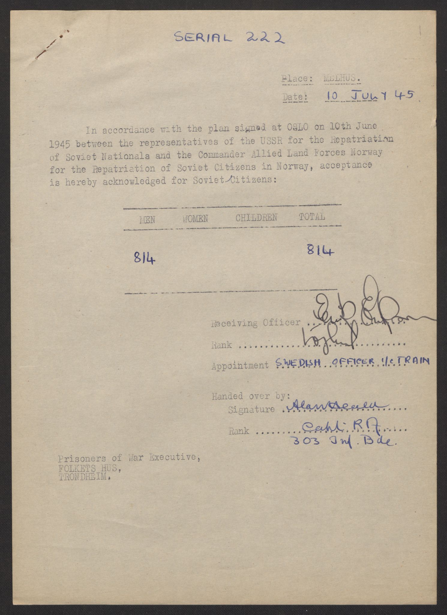 Flyktnings- og fangedirektoratet, Repatrieringskontoret, AV/RA-S-1681/D/Db/L0017: Displaced Persons (DPs) og sivile tyskere, 1945-1948, p. 7