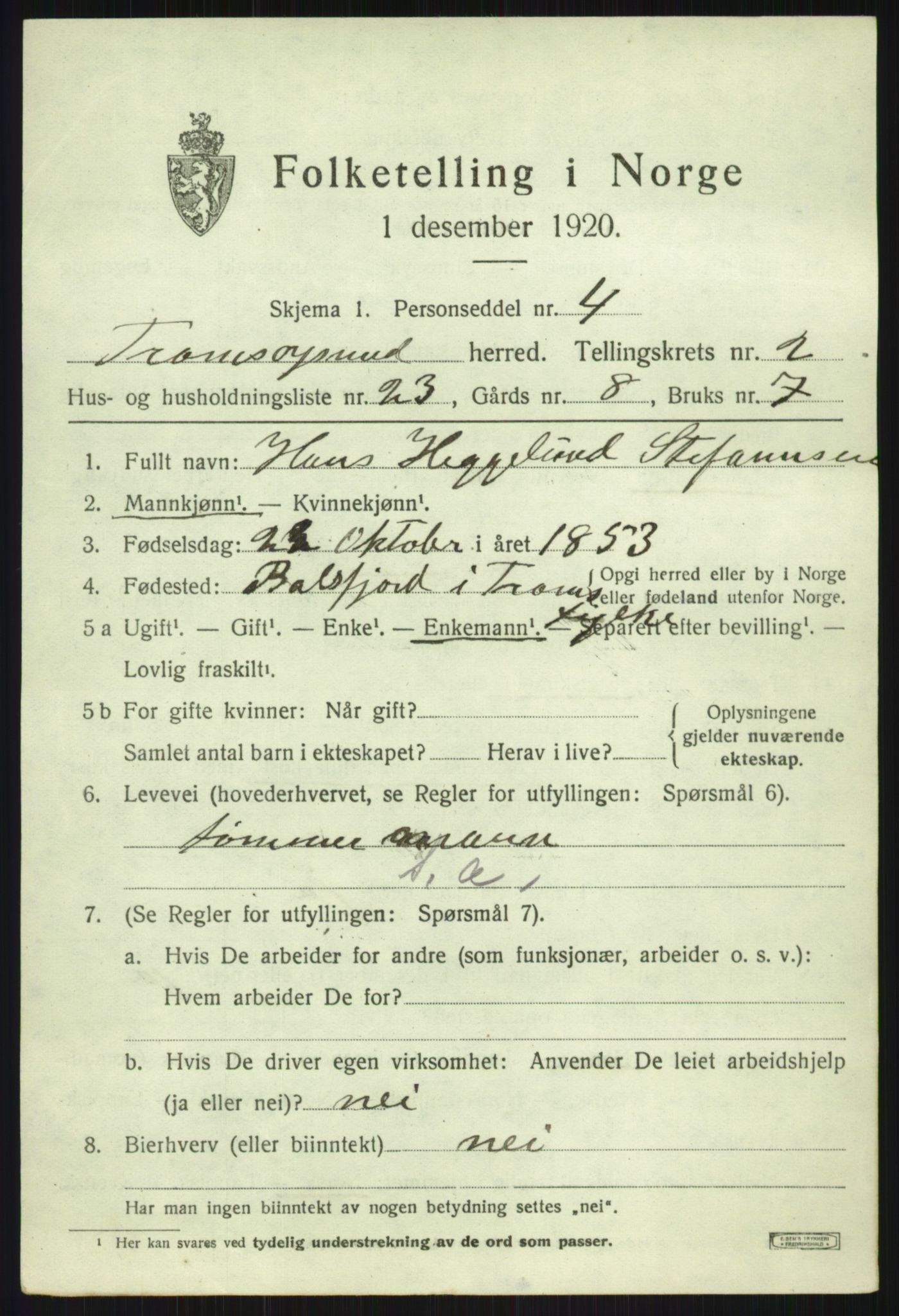 SATØ, 1920 census for Tromsøysund, 1920, p. 2682