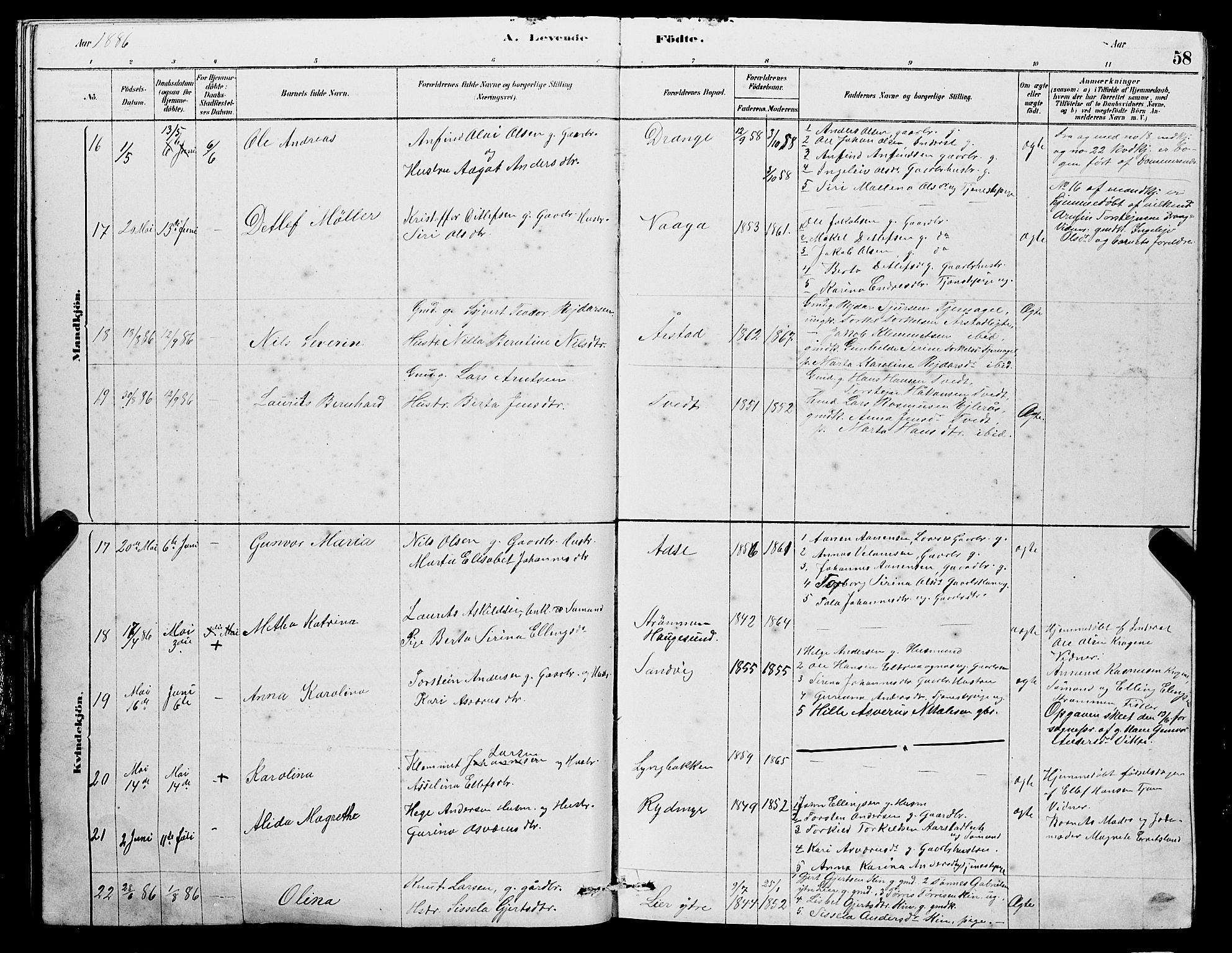 Sveio Sokneprestembete, AV/SAB-A-78501/H/Hab: Parish register (copy) no. A 3, 1878-1896, p. 58