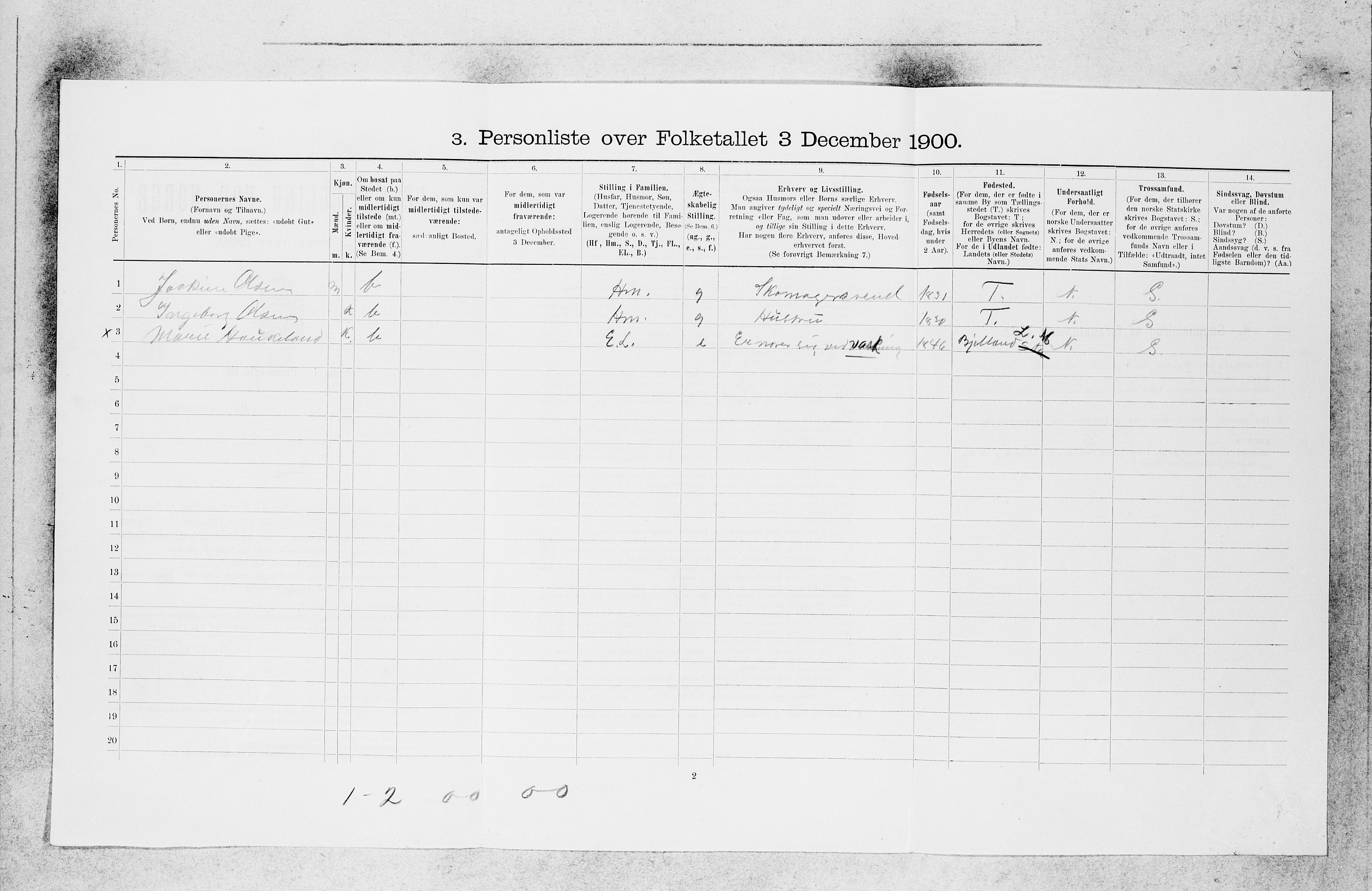 SAB, 1900 census for Bergen, 1900, p. 30092