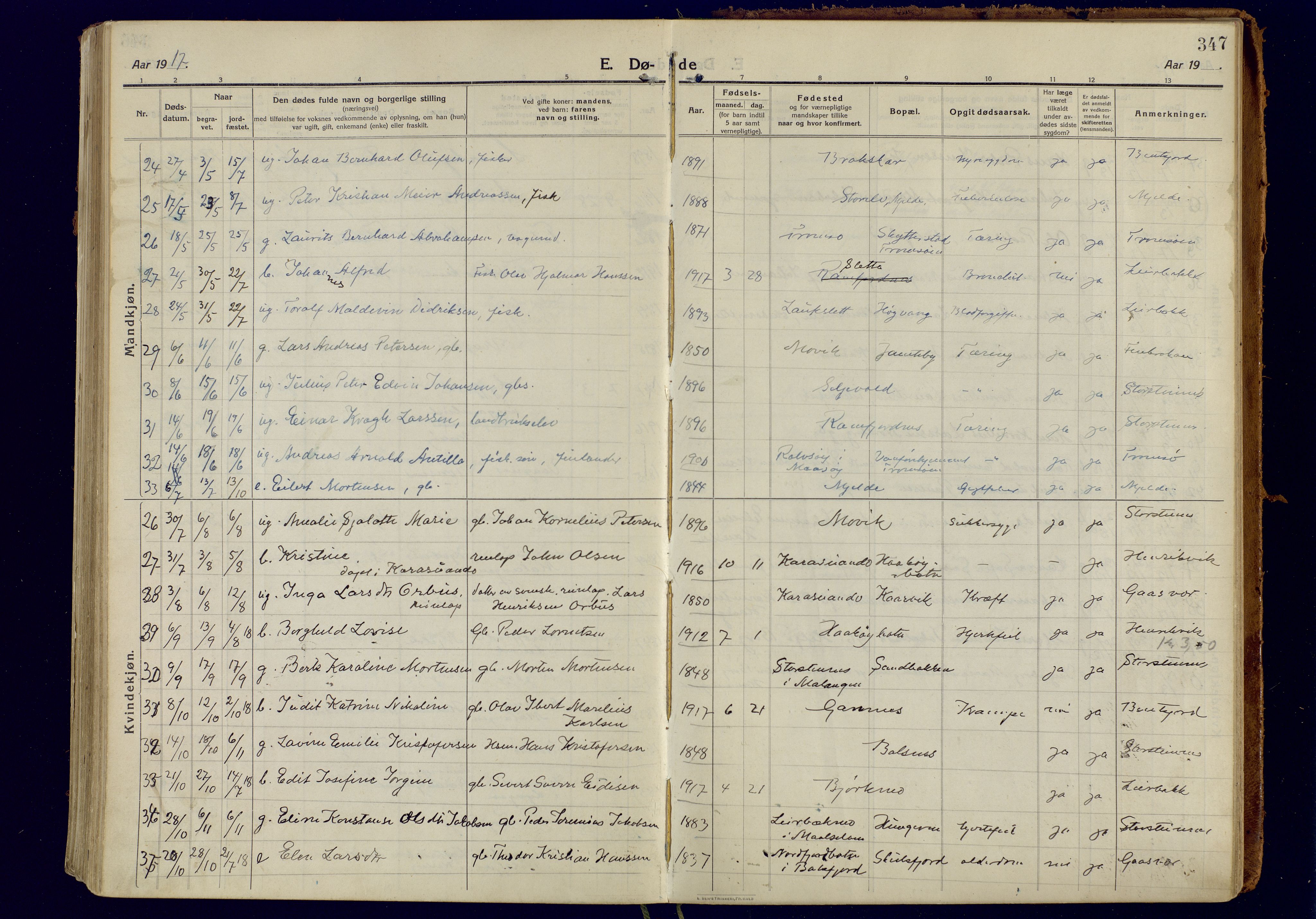 Tromsøysund sokneprestkontor, AV/SATØ-S-1304/G/Ga/L0008kirke: Parish register (official) no. 8, 1914-1922, p. 347