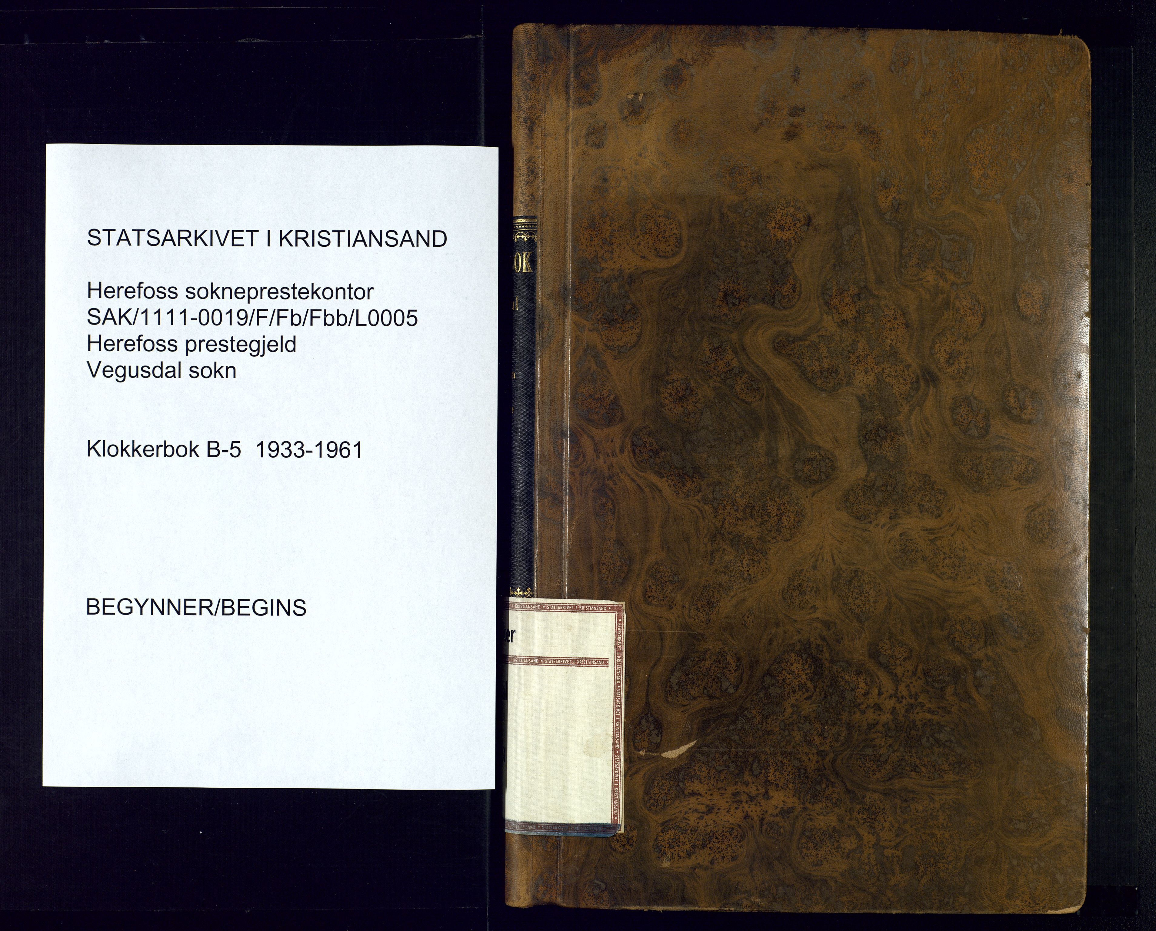 Herefoss sokneprestkontor, AV/SAK-1111-0019/F/Fb/Fbb/L0005: Parish register (copy) no. B-5, 1933-1961