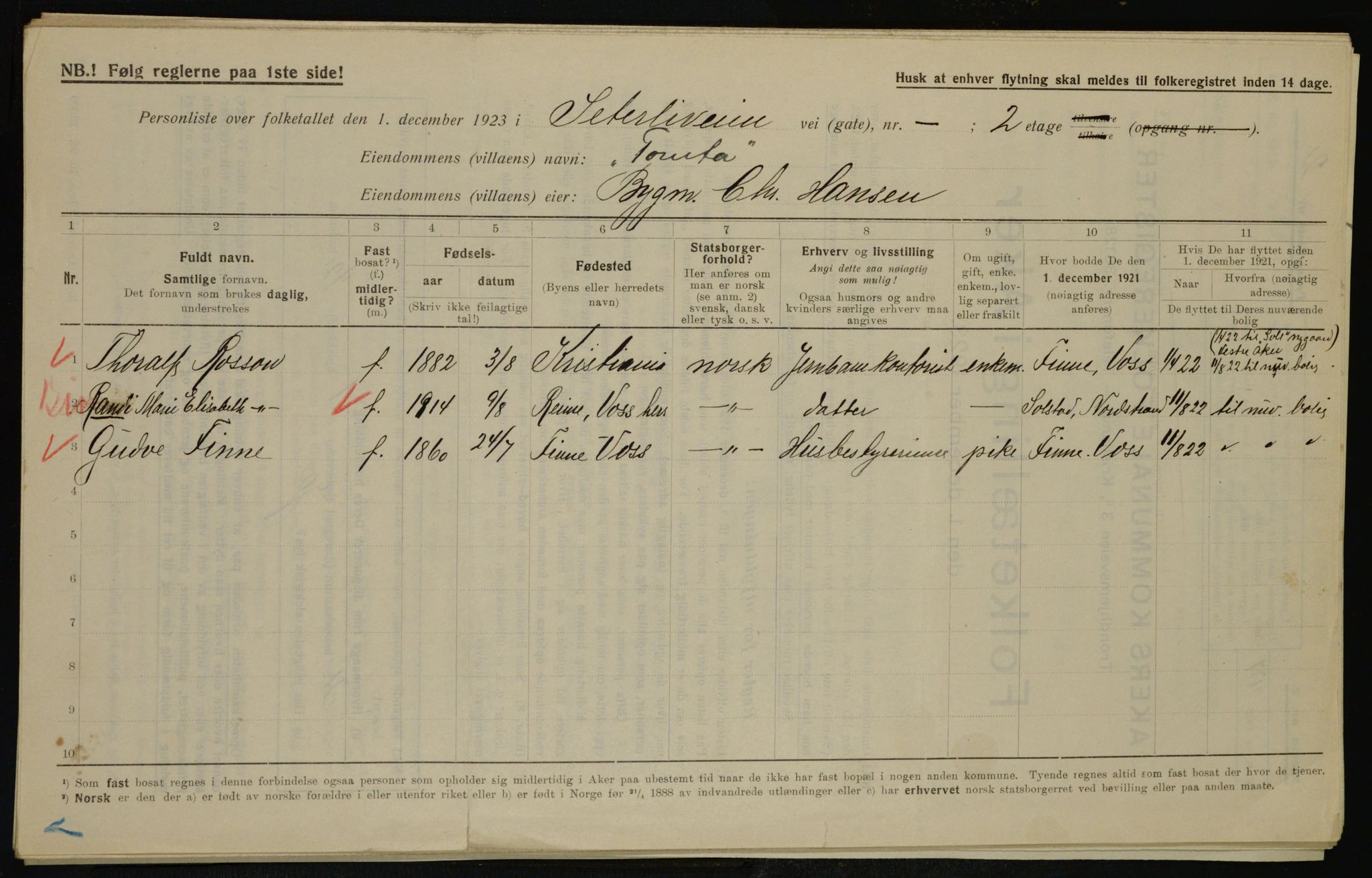 , Municipal Census 1923 for Aker, 1923, p. 46242