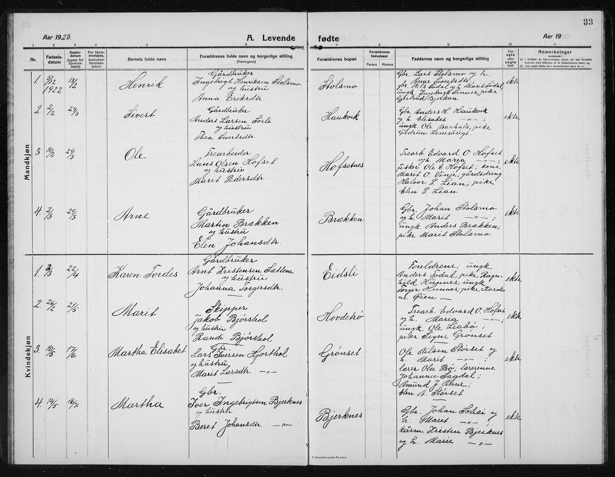 Ministerialprotokoller, klokkerbøker og fødselsregistre - Sør-Trøndelag, SAT/A-1456/631/L0515: Parish register (copy) no. 631C03, 1913-1939, p. 33
