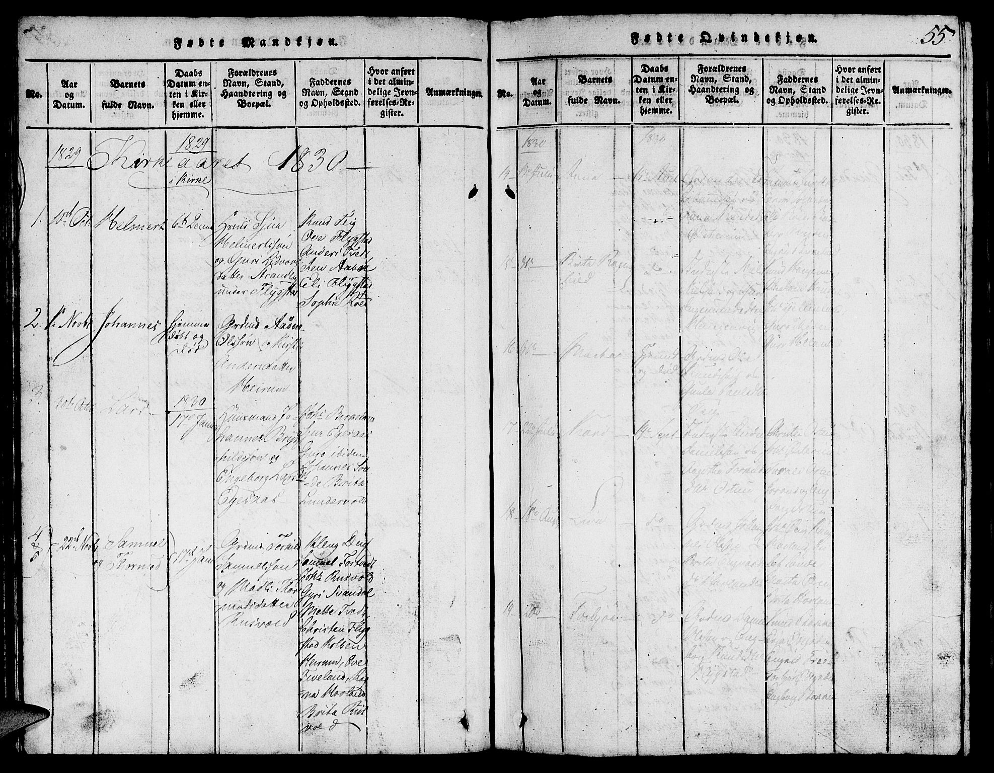 Suldal sokneprestkontor, AV/SAST-A-101845/01/V/L0002: Parish register (copy) no. B 2, 1816-1845, p. 55