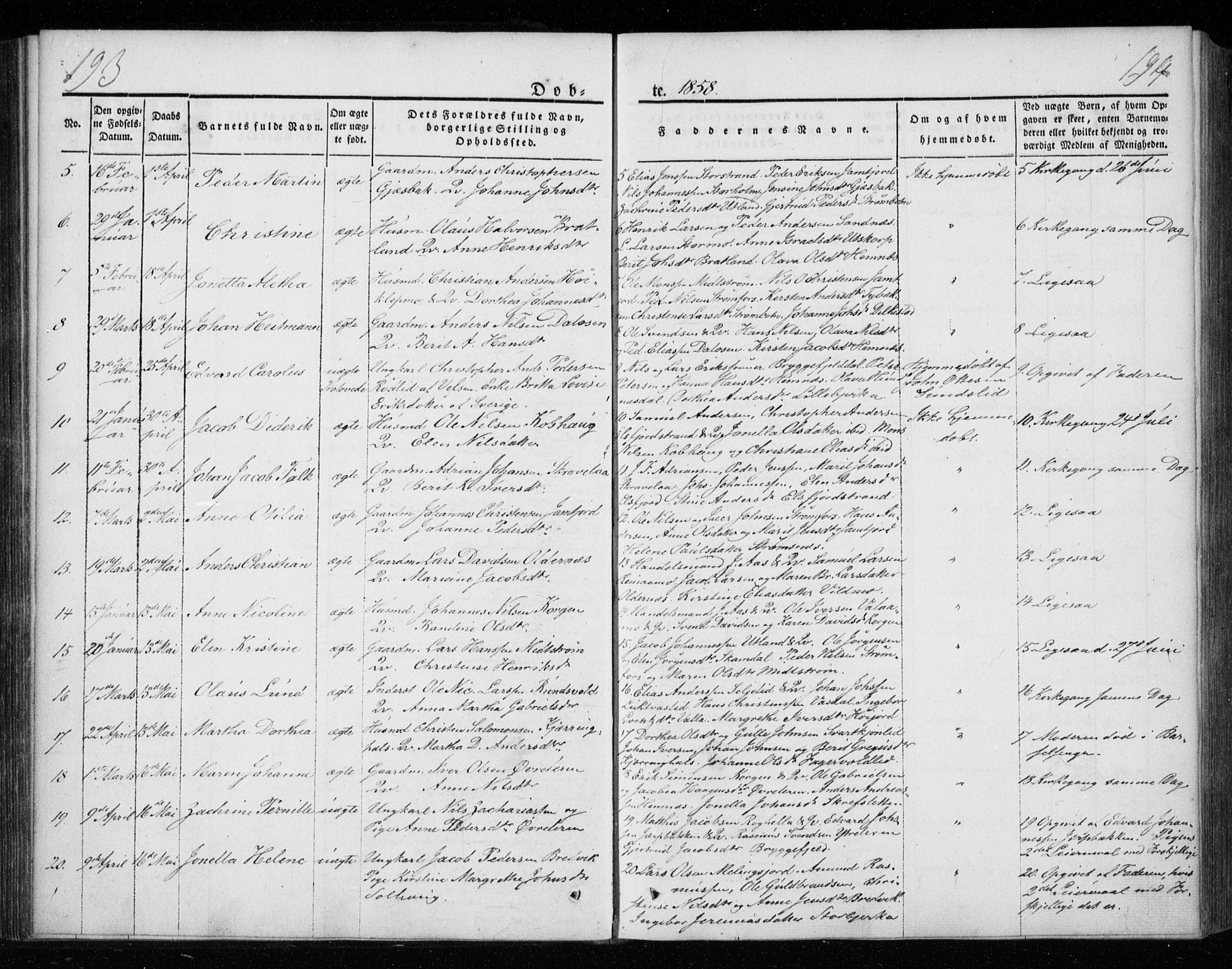 Ministerialprotokoller, klokkerbøker og fødselsregistre - Nordland, AV/SAT-A-1459/825/L0355: Parish register (official) no. 825A09, 1842-1863, p. 193-194