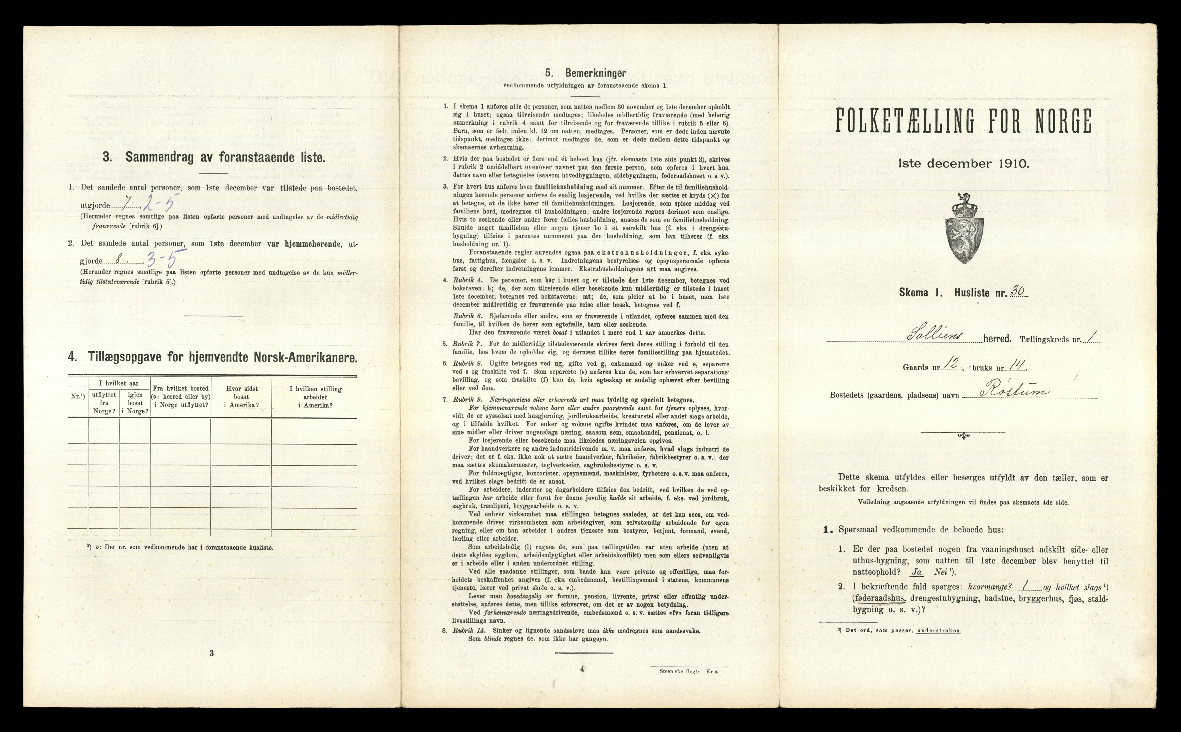 RA, 1910 census for Sollia, 1910, p. 75