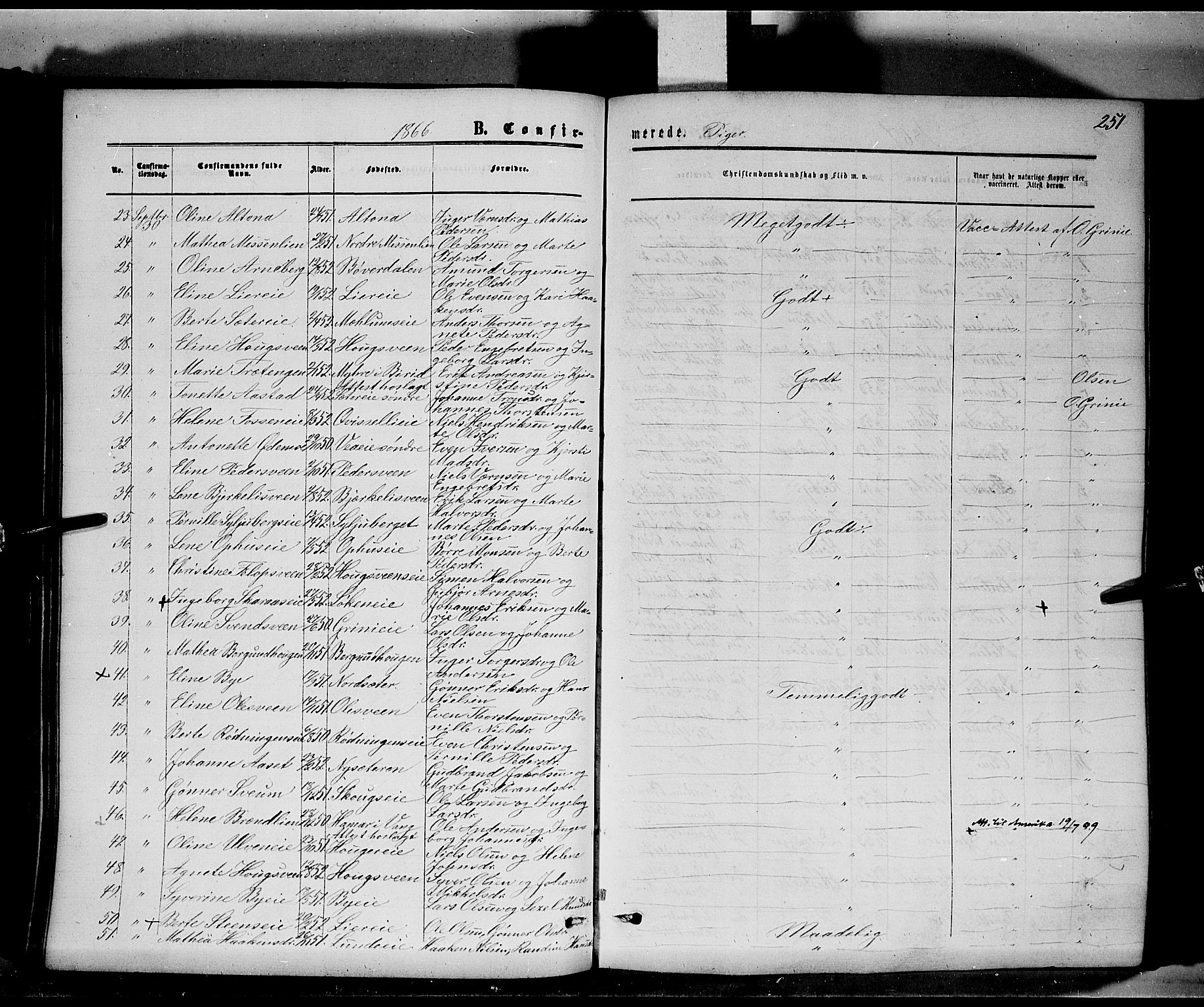 Ringsaker prestekontor, AV/SAH-PREST-014/K/Ka/L0010: Parish register (official) no. 10, 1861-1869, p. 251