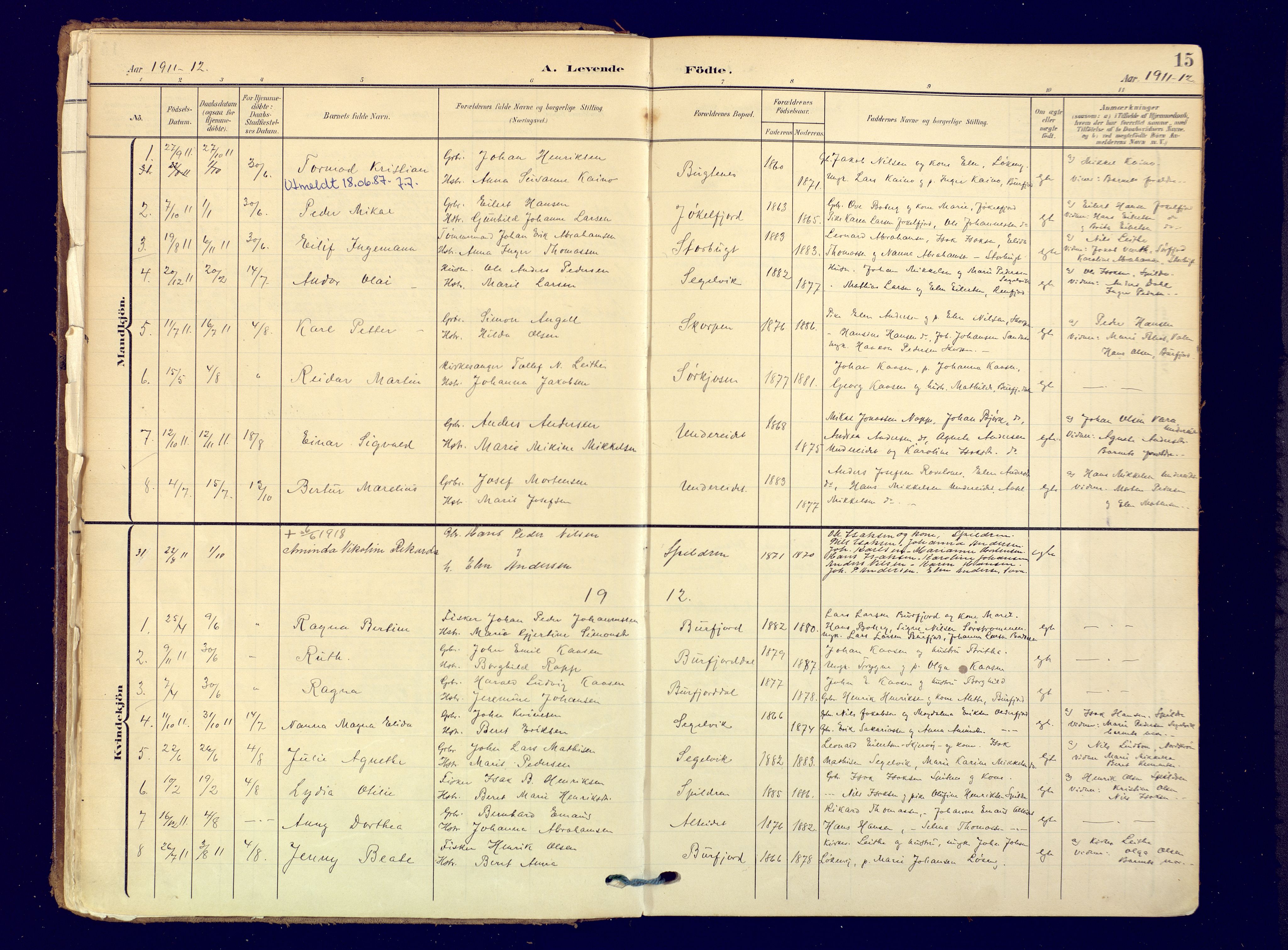 Skjervøy sokneprestkontor, AV/SATØ-S-1300/H/Ha/Haa: Parish register (official) no. 19, 1908-1936, p. 15