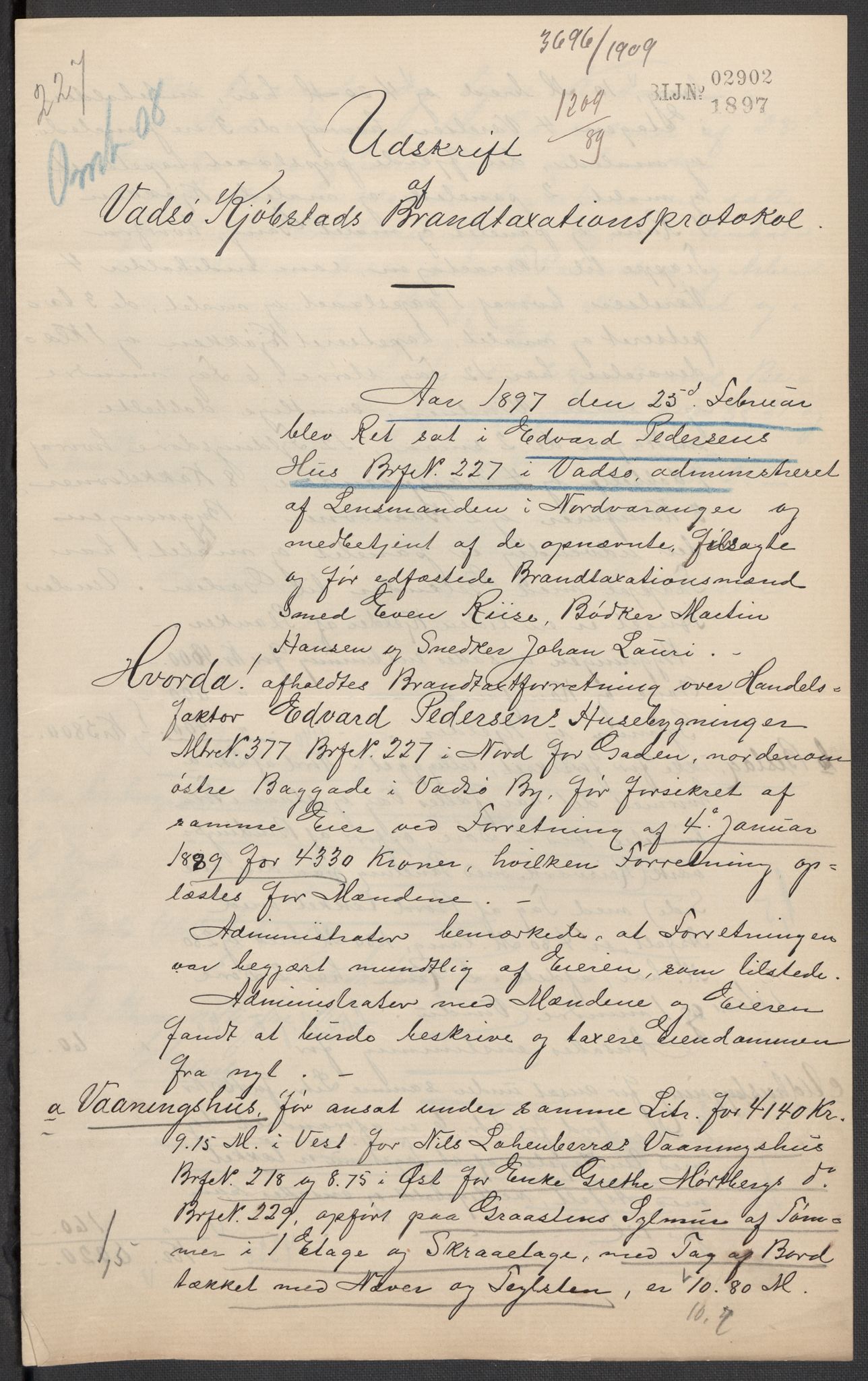 Norges Brannkasse, AV/RA-S-1549/E/Eu/L0011: Branntakster for Vadsø by, 1868-1934, p. 471