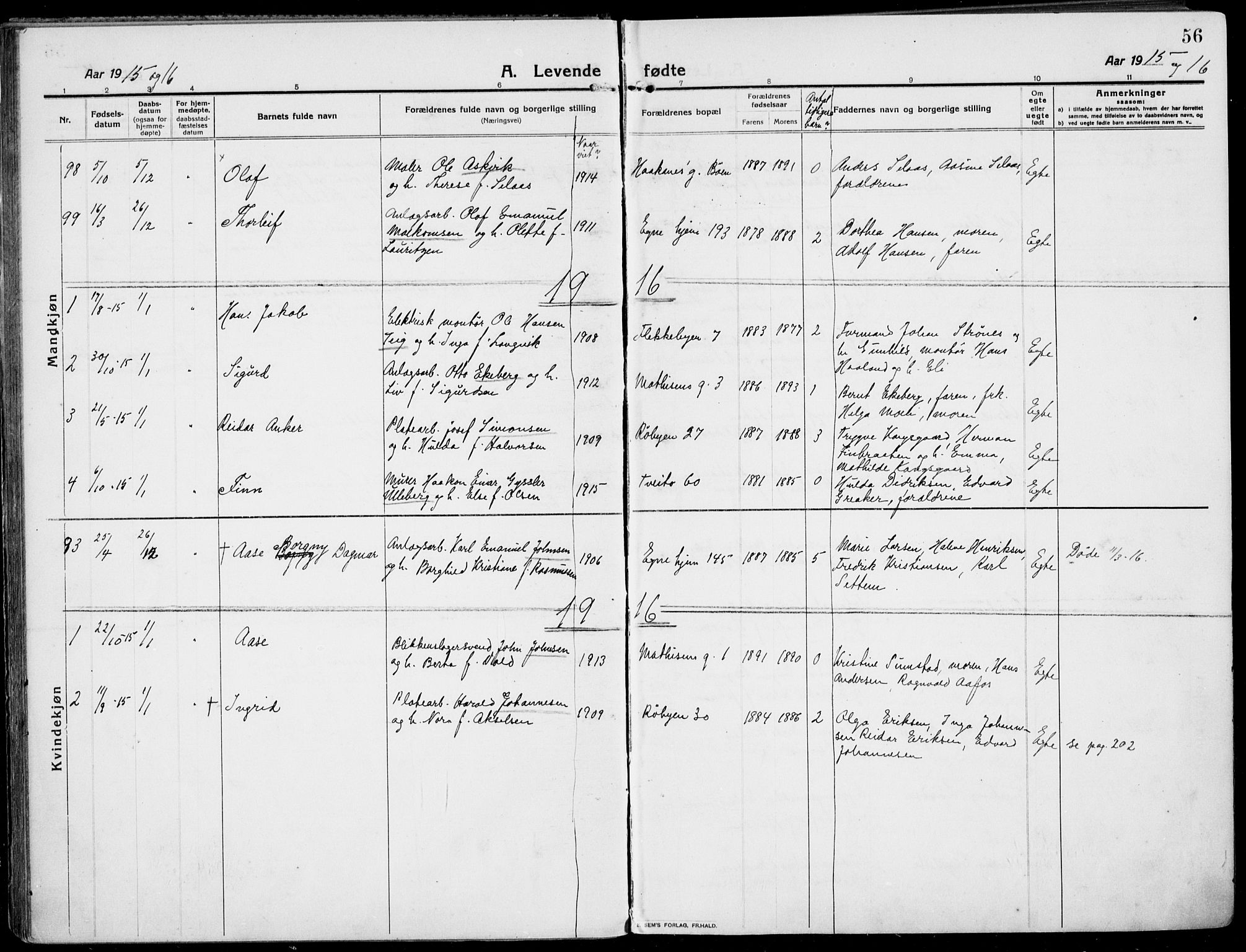 Rjukan kirkebøker, SAKO/A-294/F/Fa/L0002: Parish register (official) no. 2, 1912-1917, p. 56