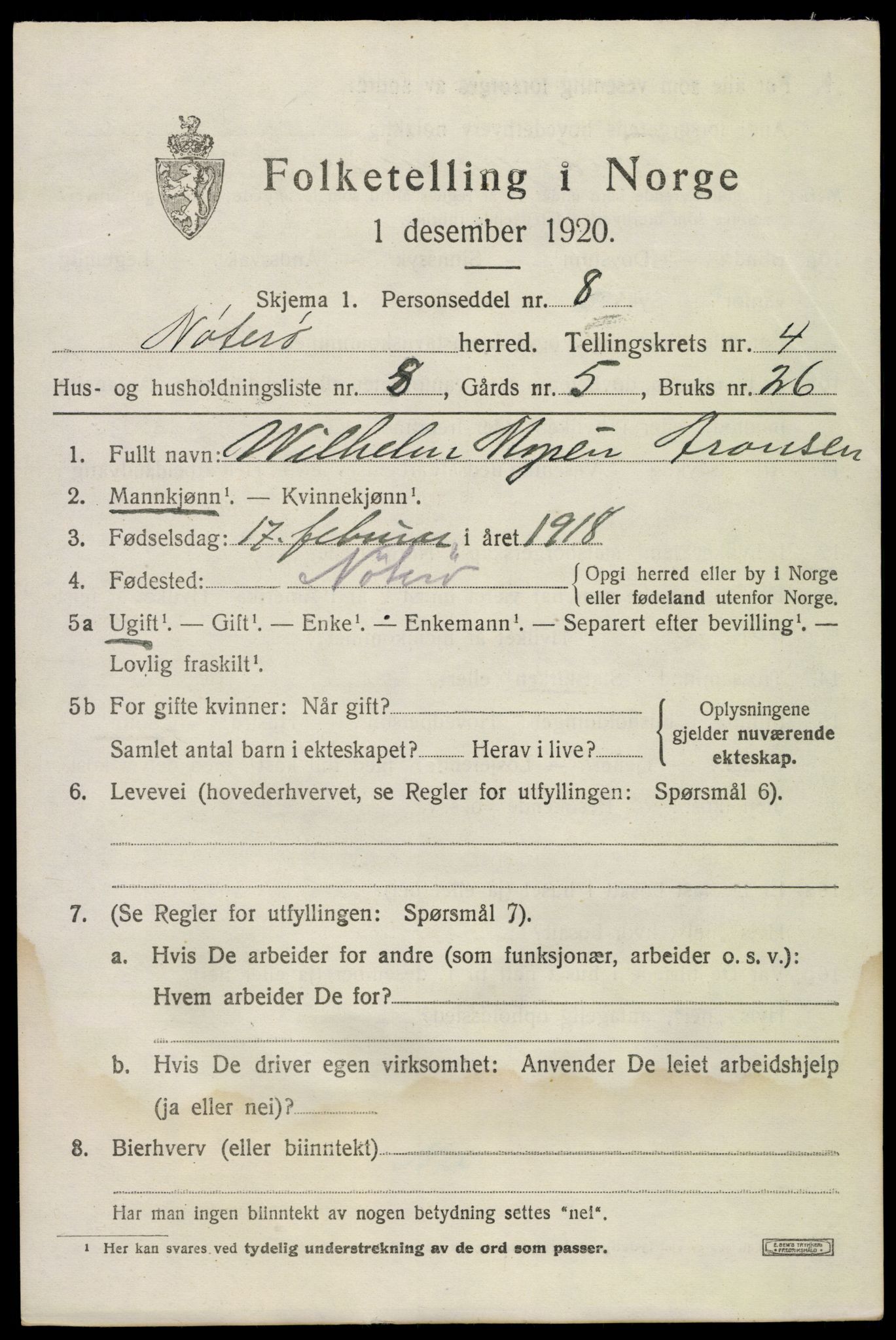 SAKO, 1920 census for Nøtterøy, 1920, p. 6757