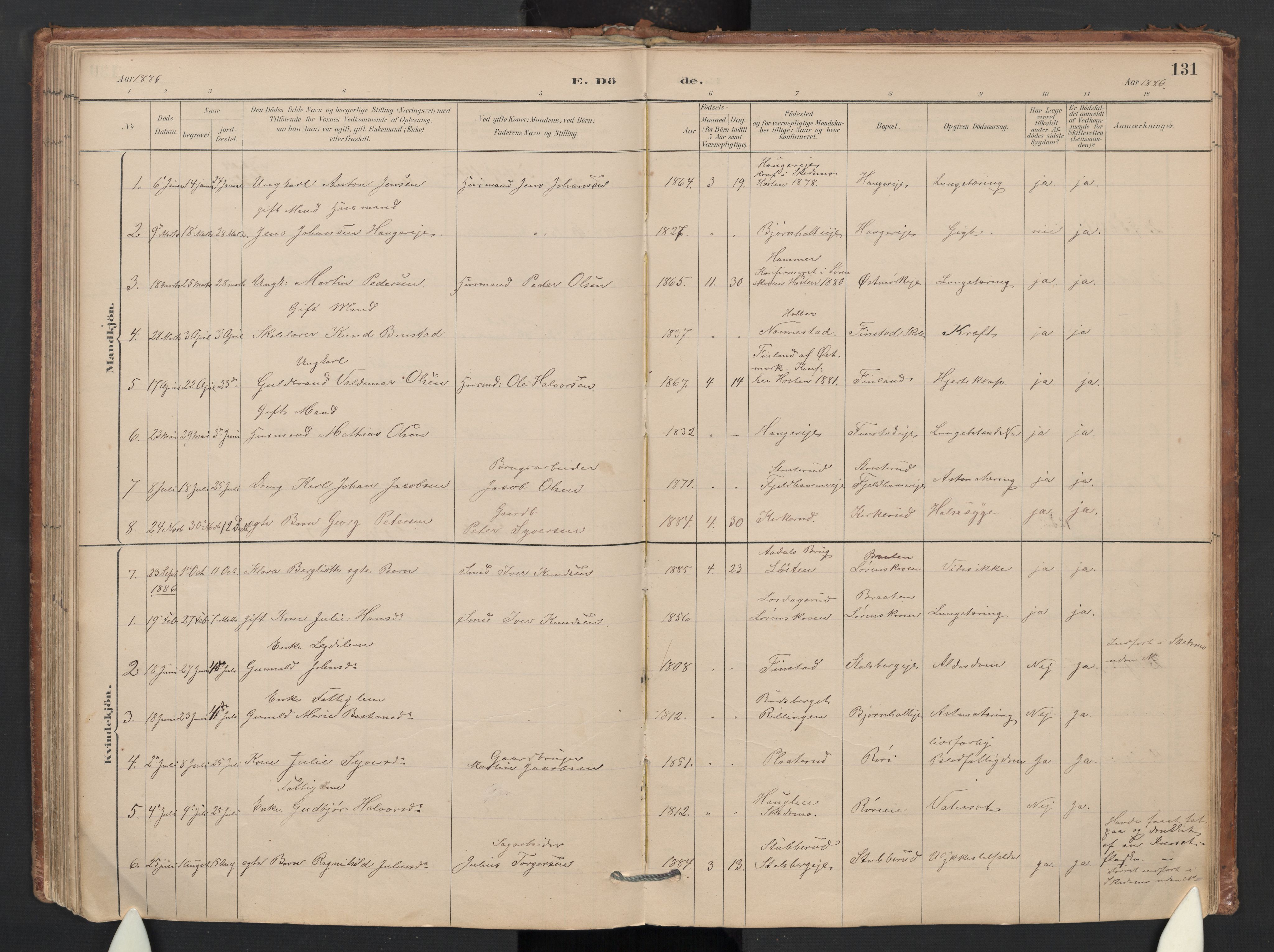 Skedsmo prestekontor Kirkebøker, SAO/A-10033a/G/Gb/L0001: Parish register (copy) no. II 1, 1883-1903, p. 131