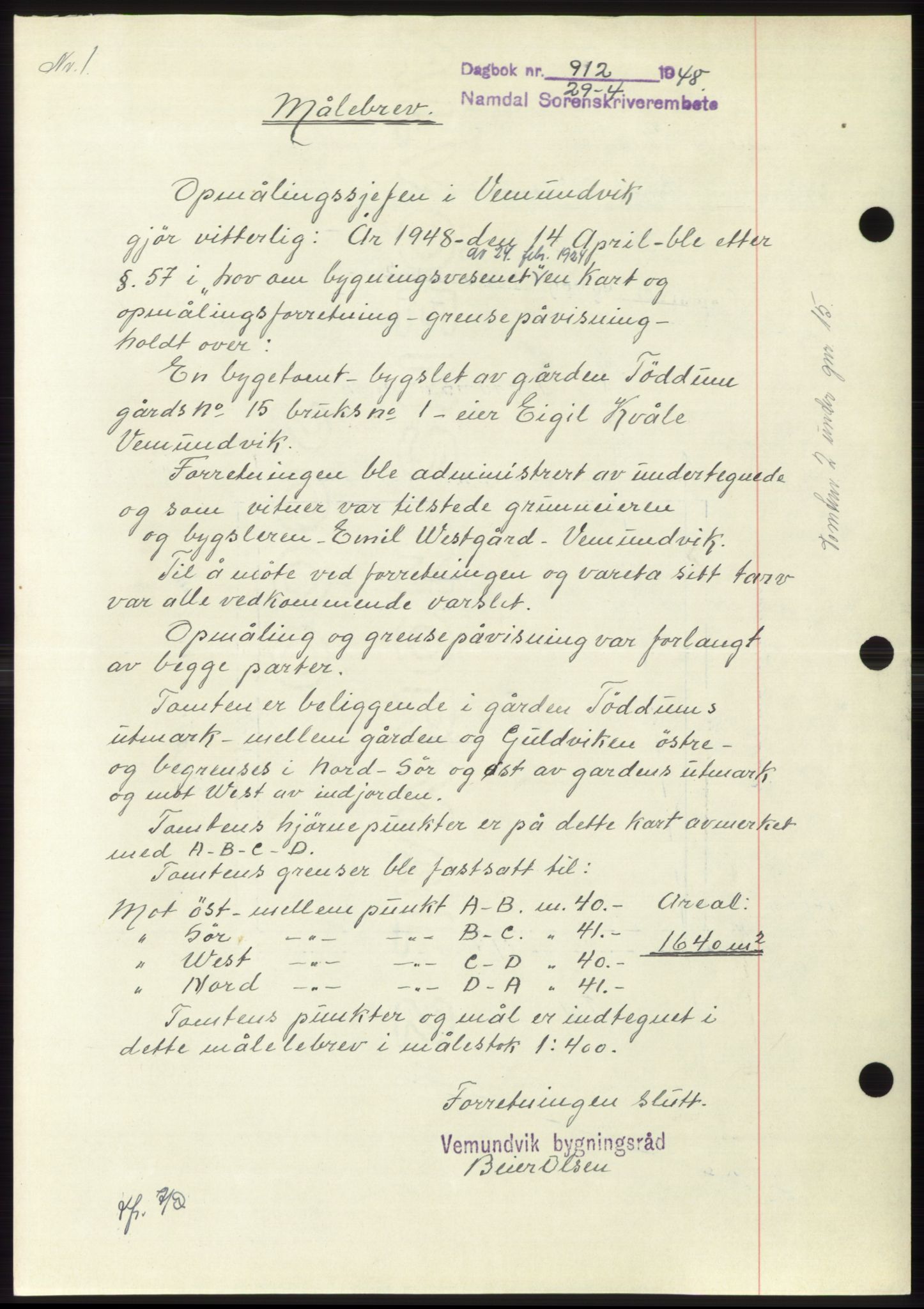 Namdal sorenskriveri, SAT/A-4133/1/2/2C: Mortgage book no. -, 1947-1948, Diary no: : 912/1948
