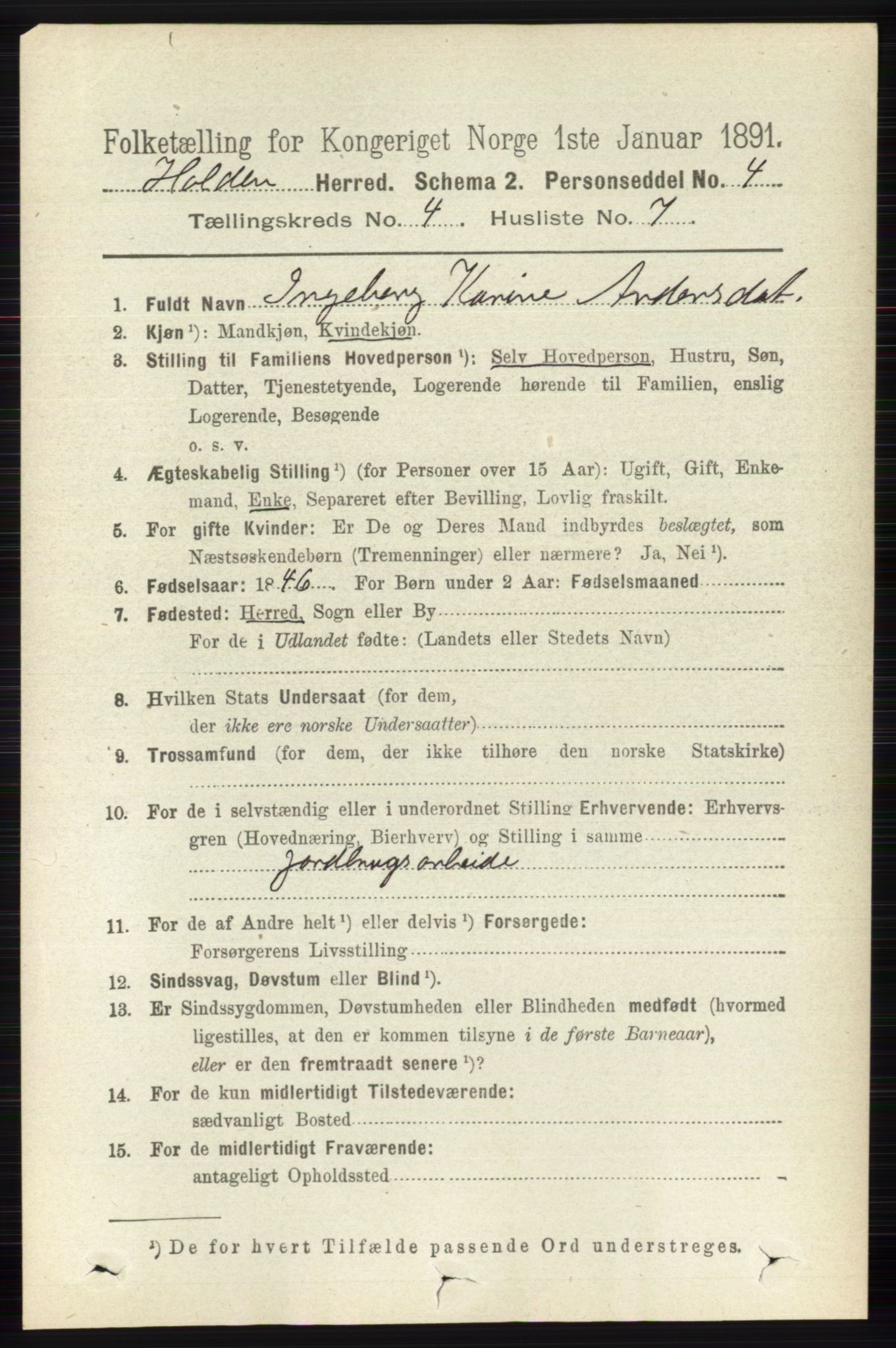 RA, 1891 census for 0819 Holla, 1891, p. 2291