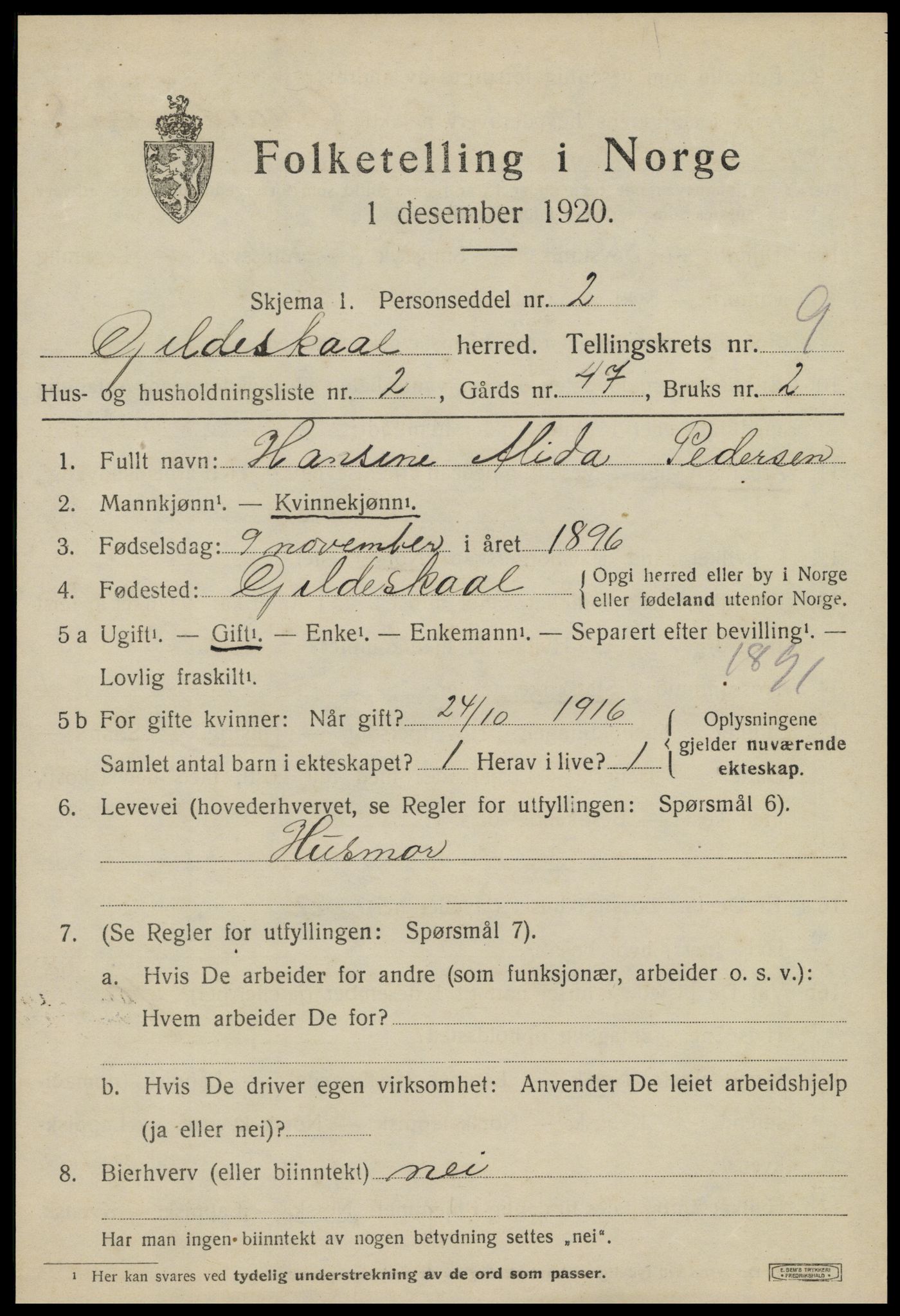 SAT, 1920 census for Gildeskål, 1920, p. 5808