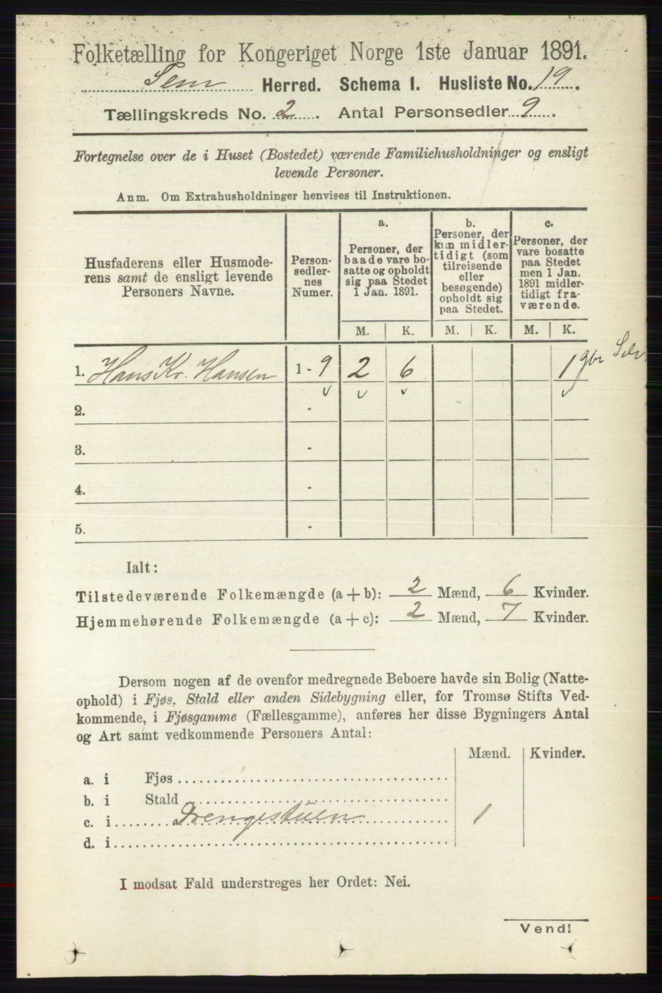 RA, 1891 census for 0721 Sem, 1891, p. 607