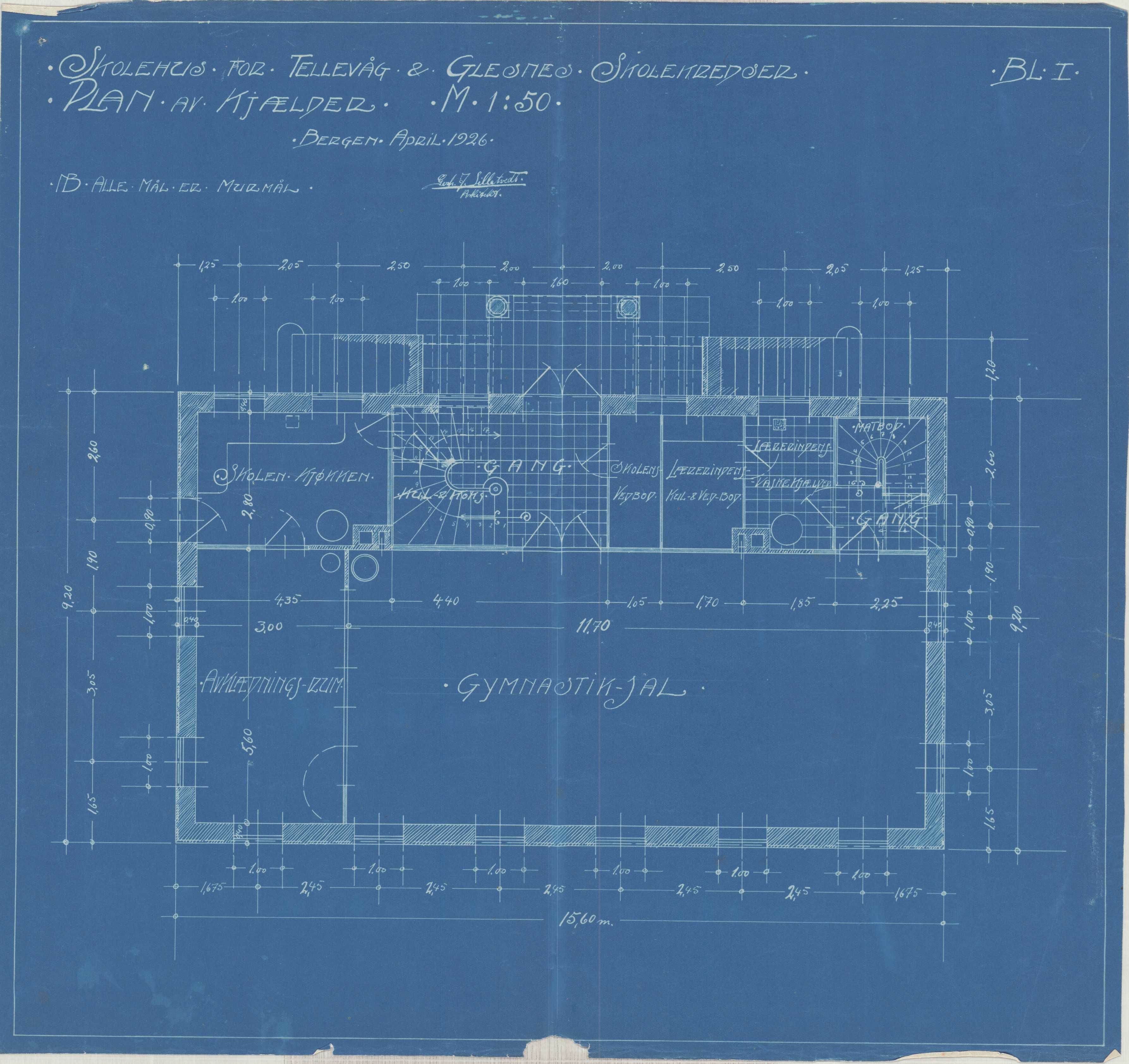 Sund kommune. Formannskapet, IKAH/1245-021/T/Ta/L0001/0006: Teikningar / Televåg og Glesnes skule, 1926