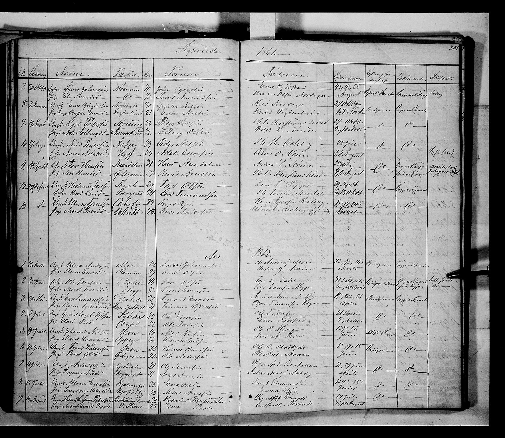 Nord-Aurdal prestekontor, SAH/PREST-132/H/Ha/Haa/L0004: Parish register (official) no. 4, 1842-1863, p. 201