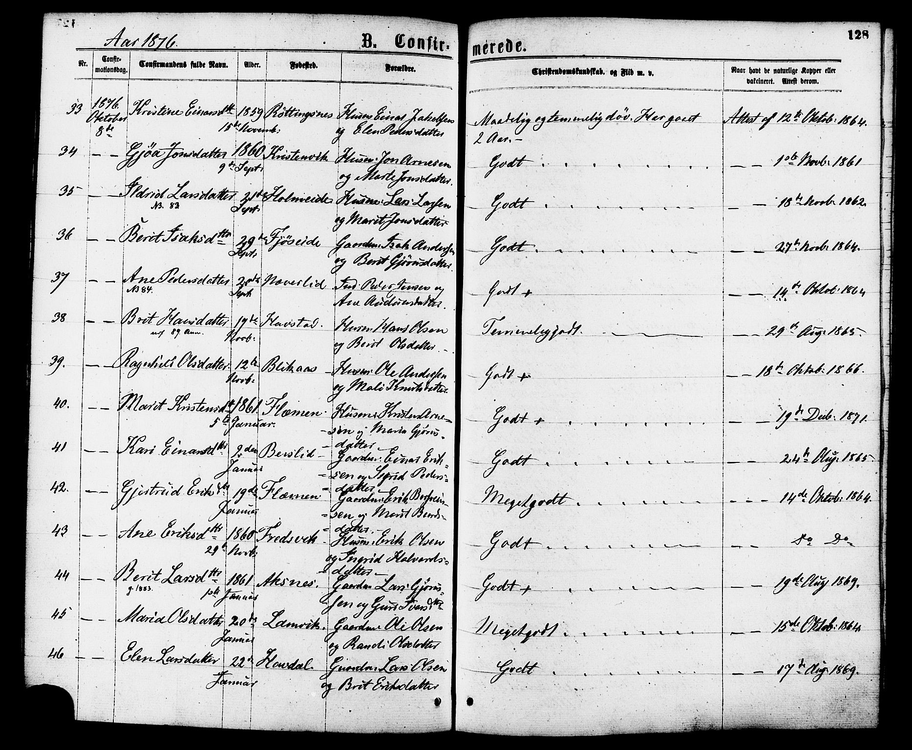 Ministerialprotokoller, klokkerbøker og fødselsregistre - Møre og Romsdal, AV/SAT-A-1454/586/L0986: Parish register (official) no. 586A12, 1867-1878, p. 128