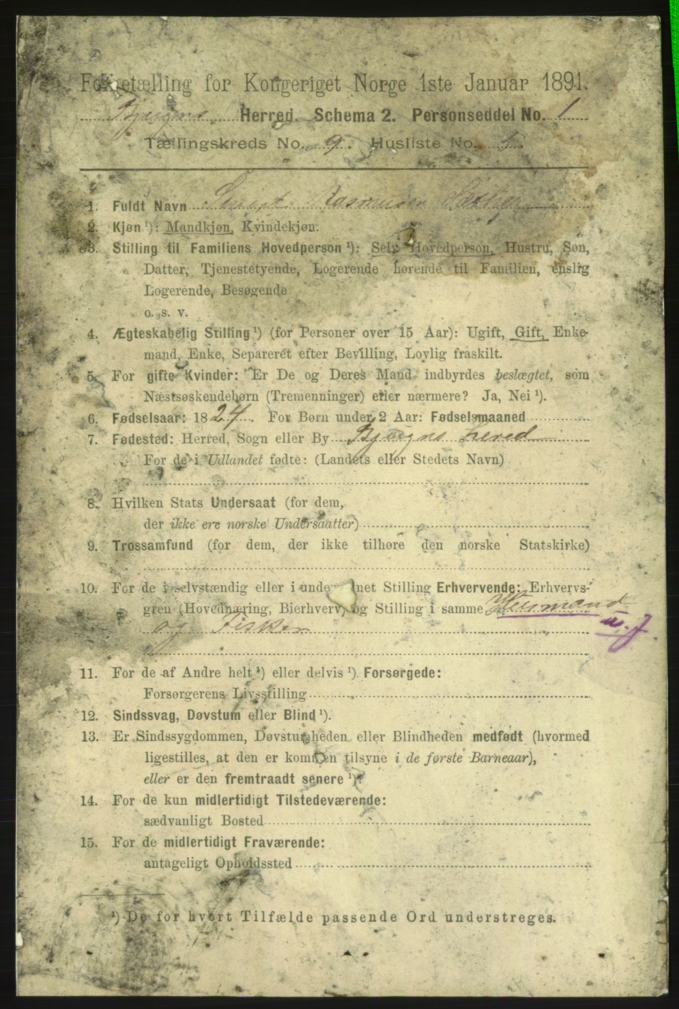 RA, 1891 census for 1627 Bjugn, 1891, p. 2402