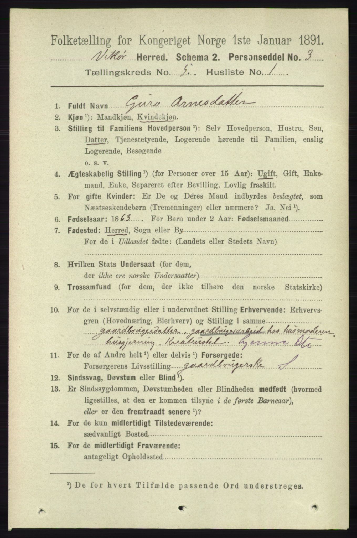 RA, 1891 census for 1238 Vikør, 1891, p. 1419