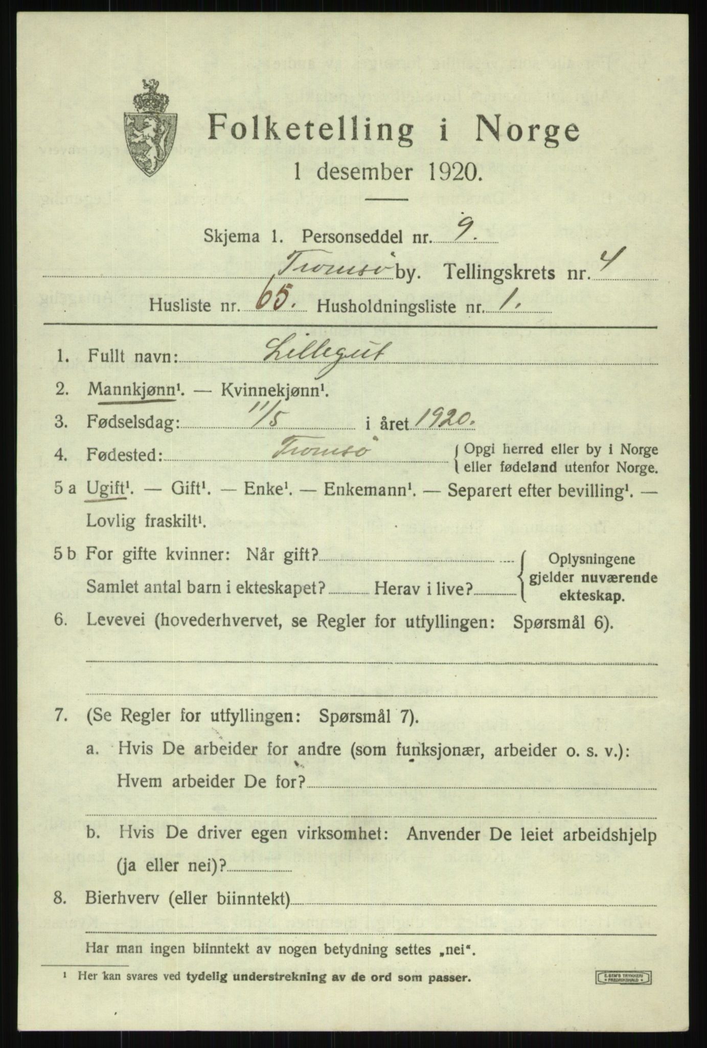 SATØ, 1920 census for Tromsø, 1920, p. 13118