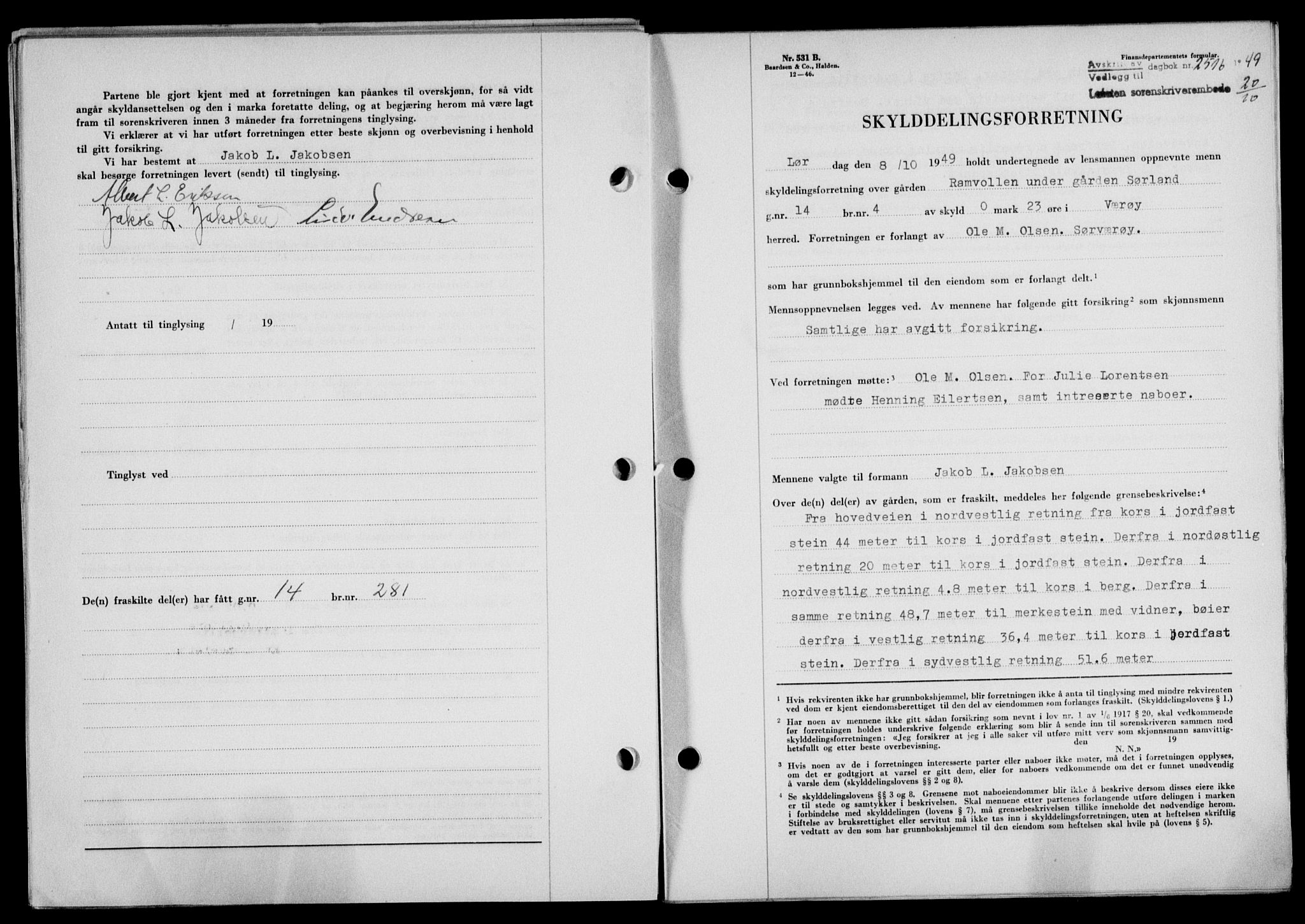 Lofoten sorenskriveri, SAT/A-0017/1/2/2C/L0022a: Mortgage book no. 22a, 1949-1950, Diary no: : 2516/1949