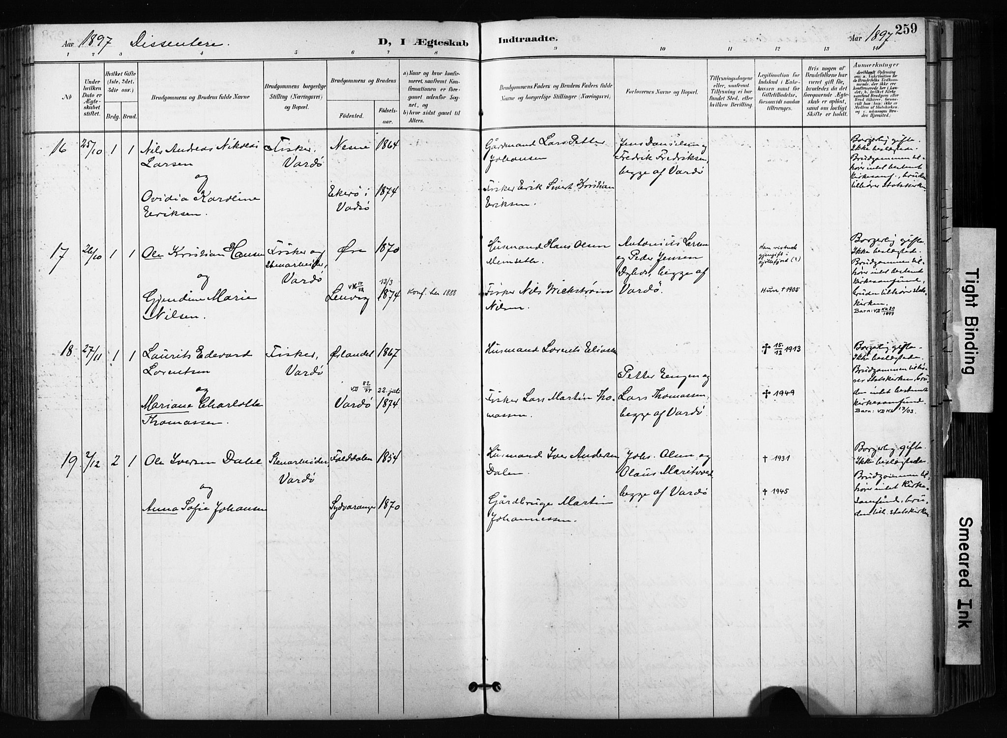 Vardø sokneprestkontor, AV/SATØ-S-1332/H/Ha/L0010kirke: Parish register (official) no. 10, 1895-1907, p. 259