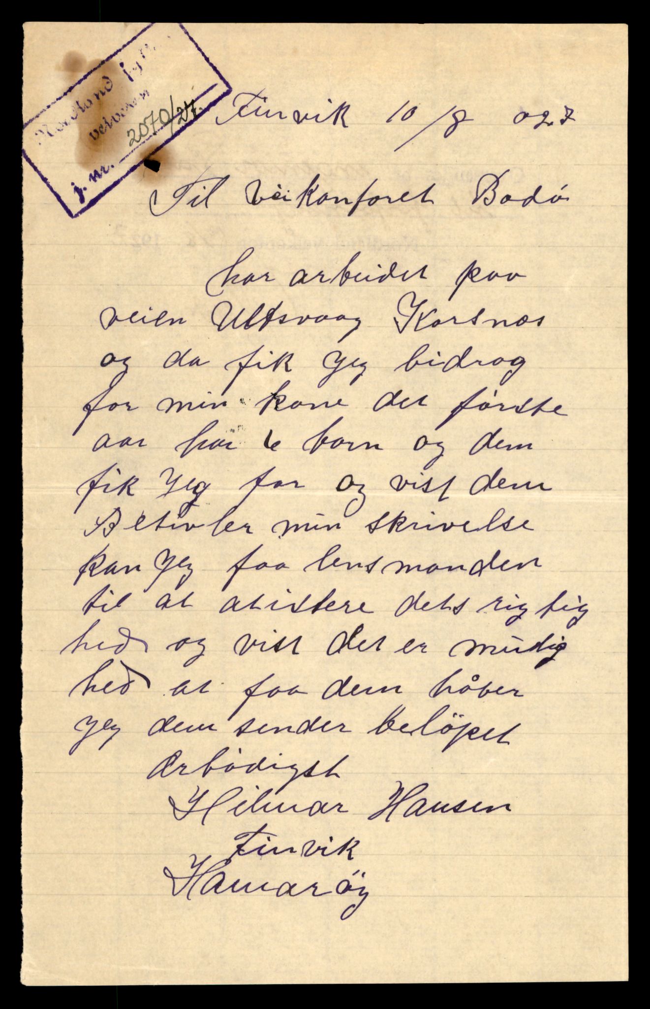 Nordland vegkontor, AV/SAT-A-4181/F/Fa/L0030: Hamarøy/Tysfjord, 1885-1948, p. 476